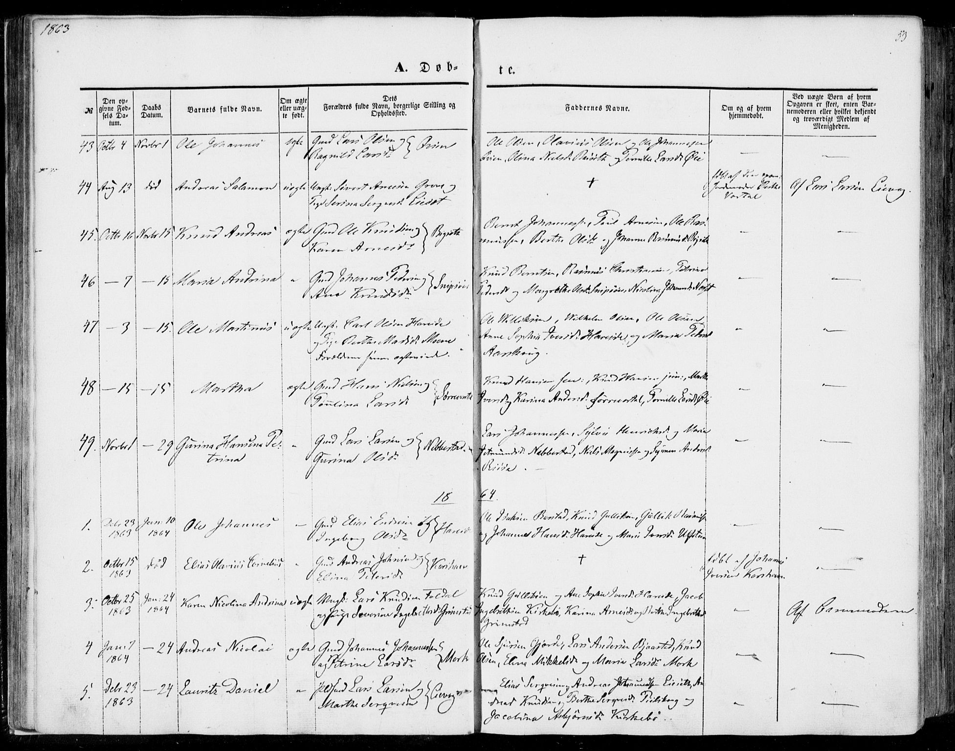 Ministerialprotokoller, klokkerbøker og fødselsregistre - Møre og Romsdal, SAT/A-1454/510/L0121: Parish register (official) no. 510A01, 1848-1877, p. 53