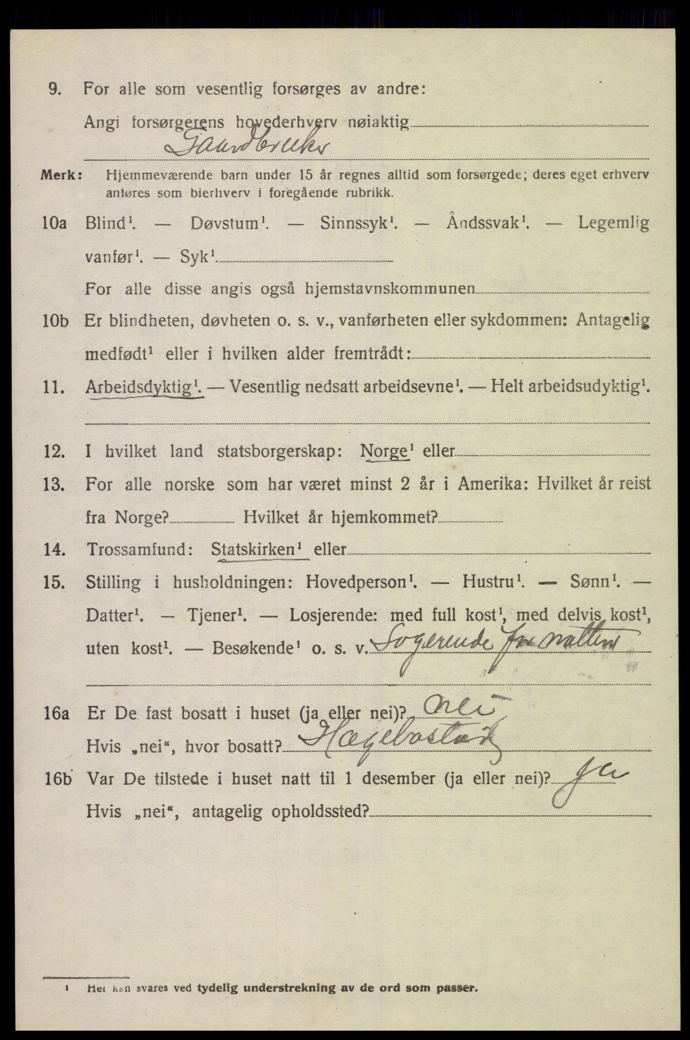 SAK, 1920 census for Lyngdal, 1920, p. 1936