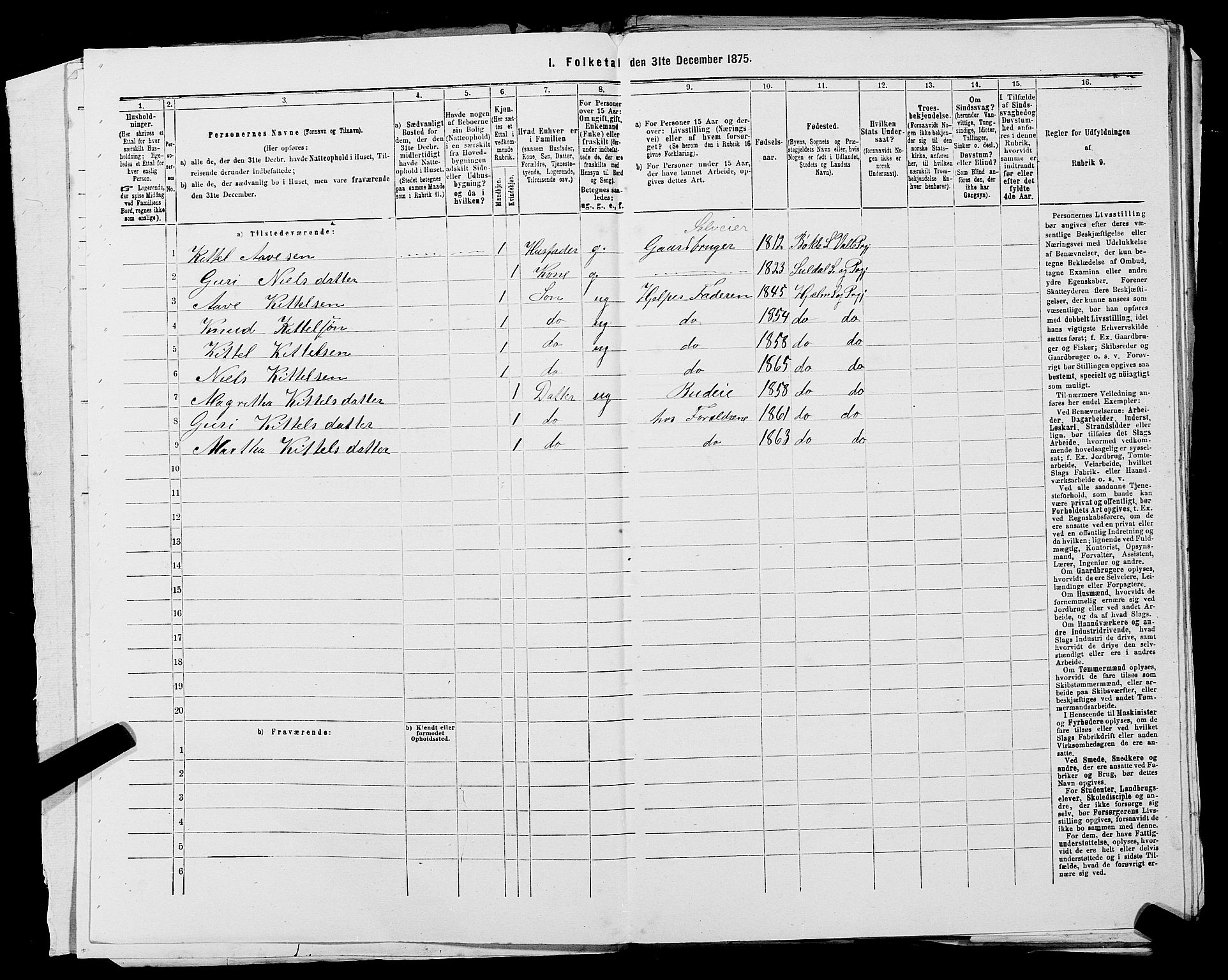 SAST, 1875 census for 1133P Hjelmeland, 1875, p. 324