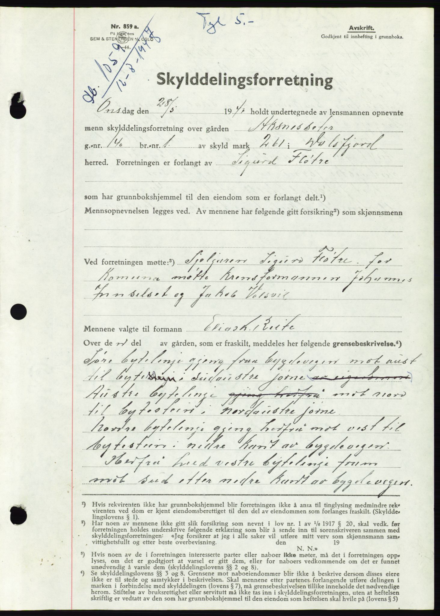 Søre Sunnmøre sorenskriveri, SAT/A-4122/1/2/2C/L0081: Mortgage book no. 7A, 1947-1948, Diary no: : 1059/1947