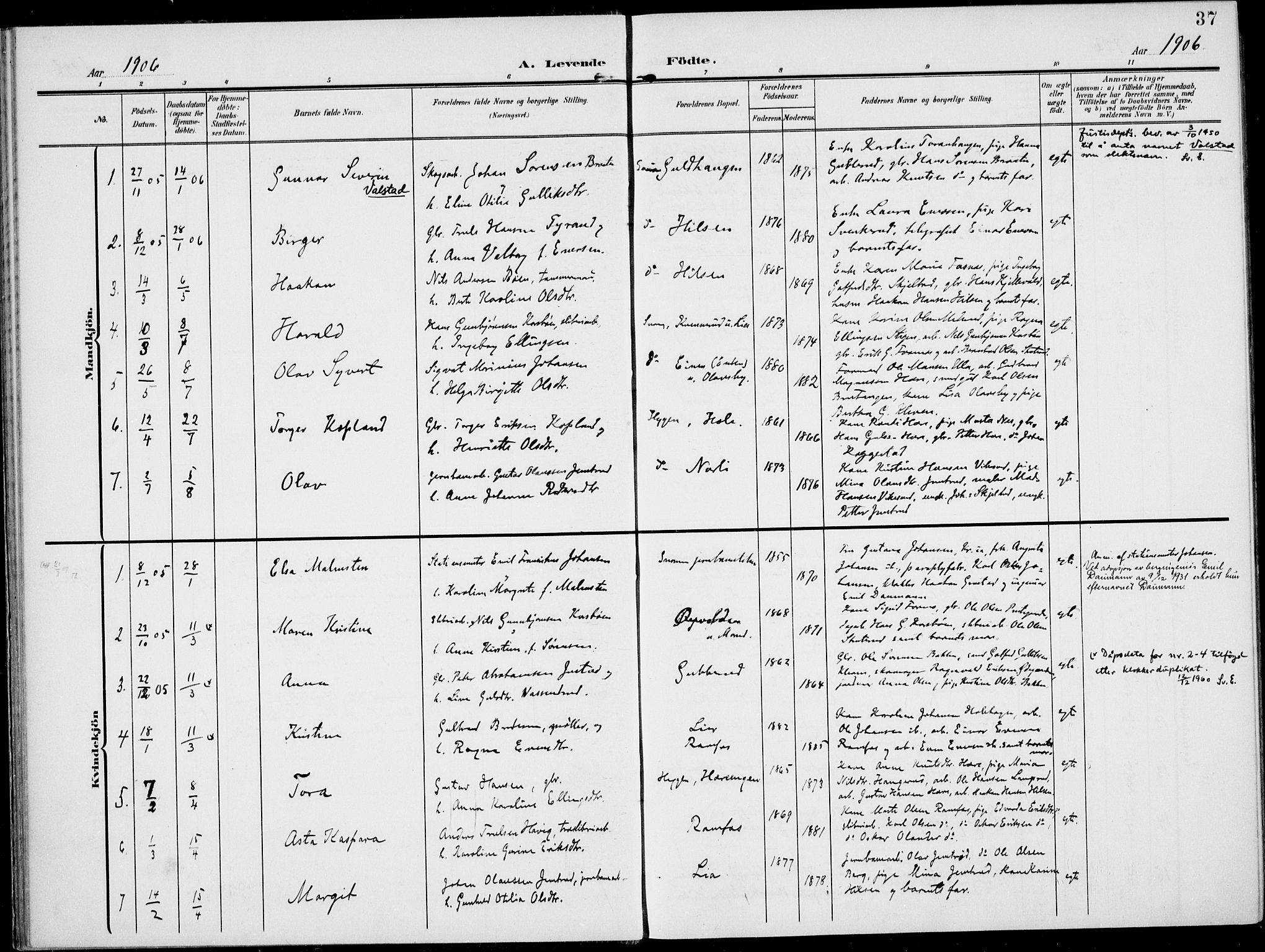 Modum kirkebøker, AV/SAKO-A-234/F/Fa/L0019: Parish register (official) no. 19, 1890-1914, p. 37