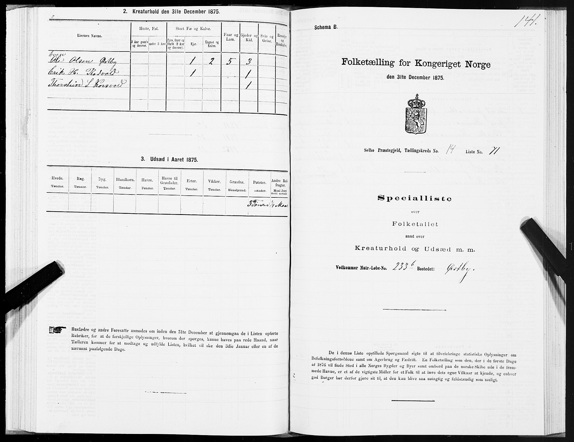 SAT, 1875 census for 1664P Selbu, 1875, p. 7141