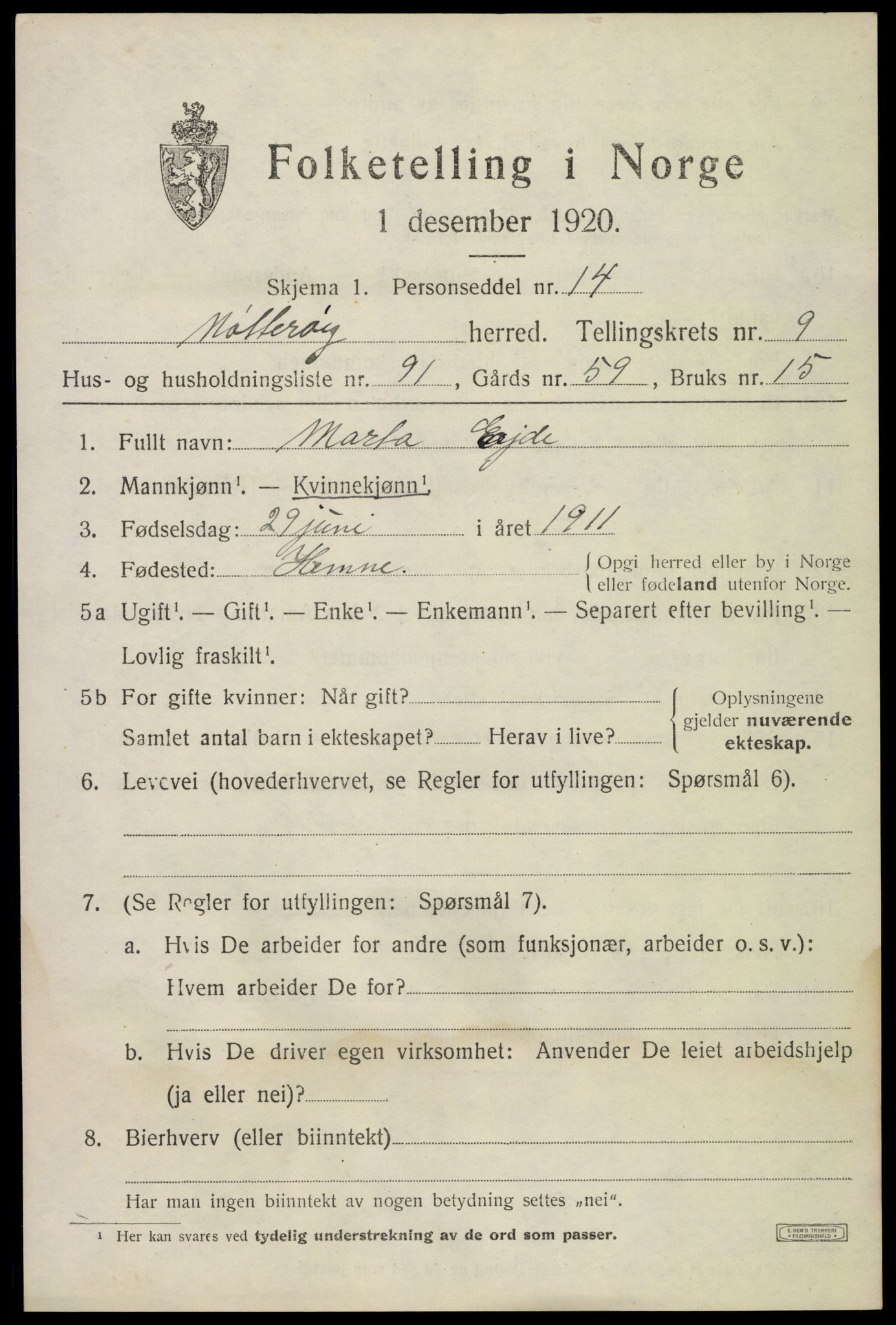 SAKO, 1920 census for Nøtterøy, 1920, p. 12333