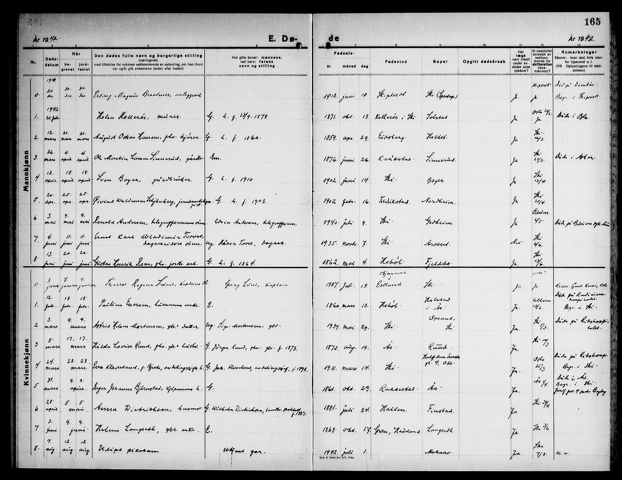 Kråkstad prestekontor Kirkebøker, AV/SAO-A-10125a/G/Gb/L0003: Parish register (copy) no. II 3, 1942-1948, p. 165