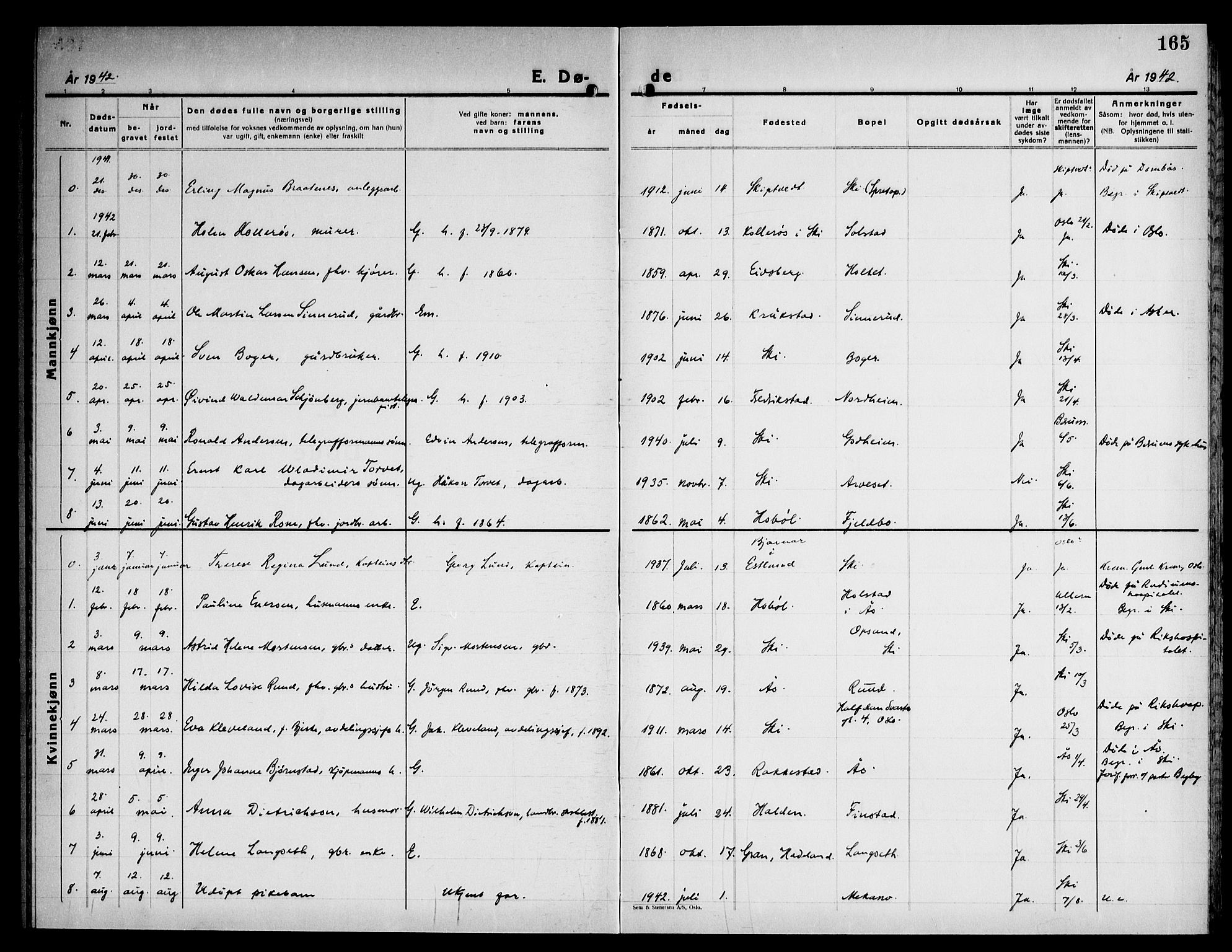 Kråkstad prestekontor Kirkebøker, SAO/A-10125a/G/Gb/L0003: Parish register (copy) no. II 3, 1942-1948, p. 165