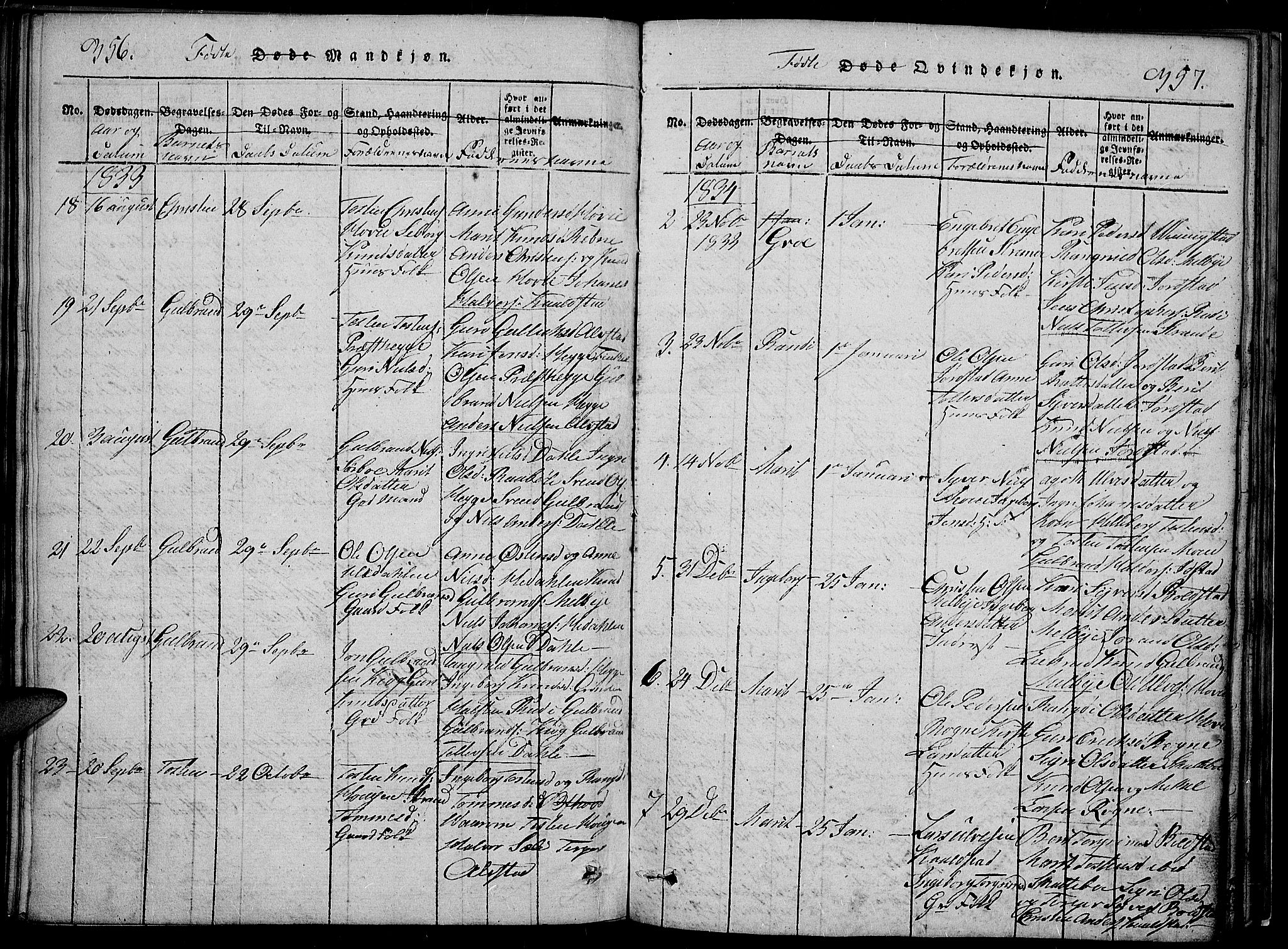Slidre prestekontor, SAH/PREST-134/H/Ha/Hab/L0002: Parish register (copy) no. 2, 1814-1839, p. 356-357