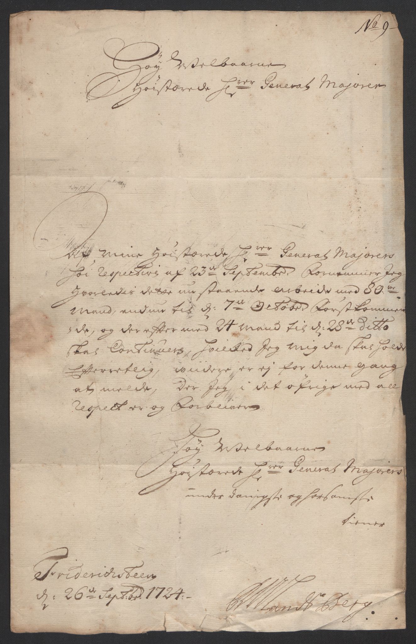 Kommanderende general (KG I) med Det norske krigsdirektorium, AV/RA-EA-5419/D/L0153: Fredriksten festning: Brev, inventarfortegnelser og regnskapsekstrakter, 1724-1729, p. 63