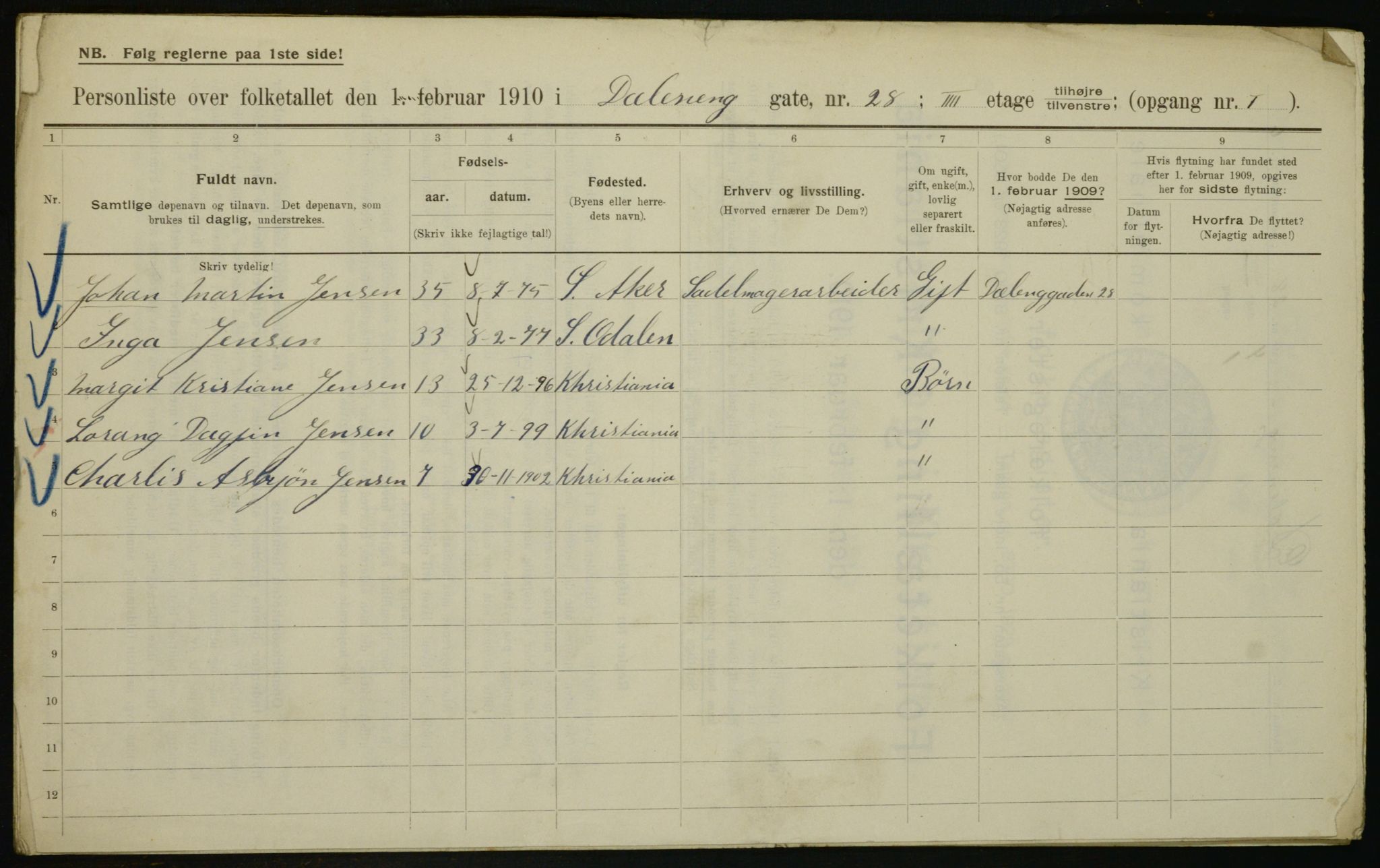 OBA, Municipal Census 1910 for Kristiania, 1910, p. 16641