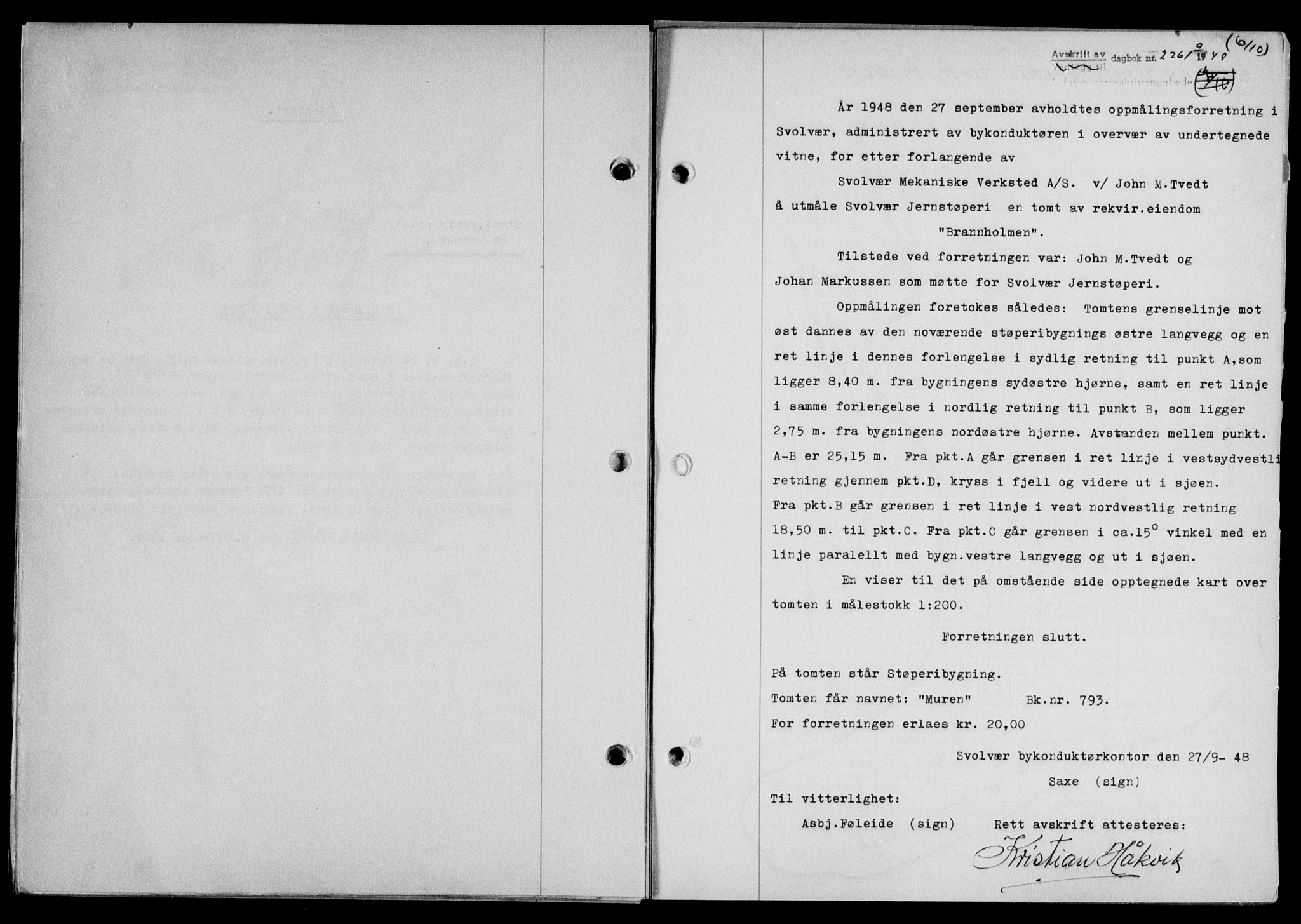Lofoten sorenskriveri, SAT/A-0017/1/2/2C/L0019a: Mortgage book no. 19a, 1948-1948, Diary no: : 2261/1948