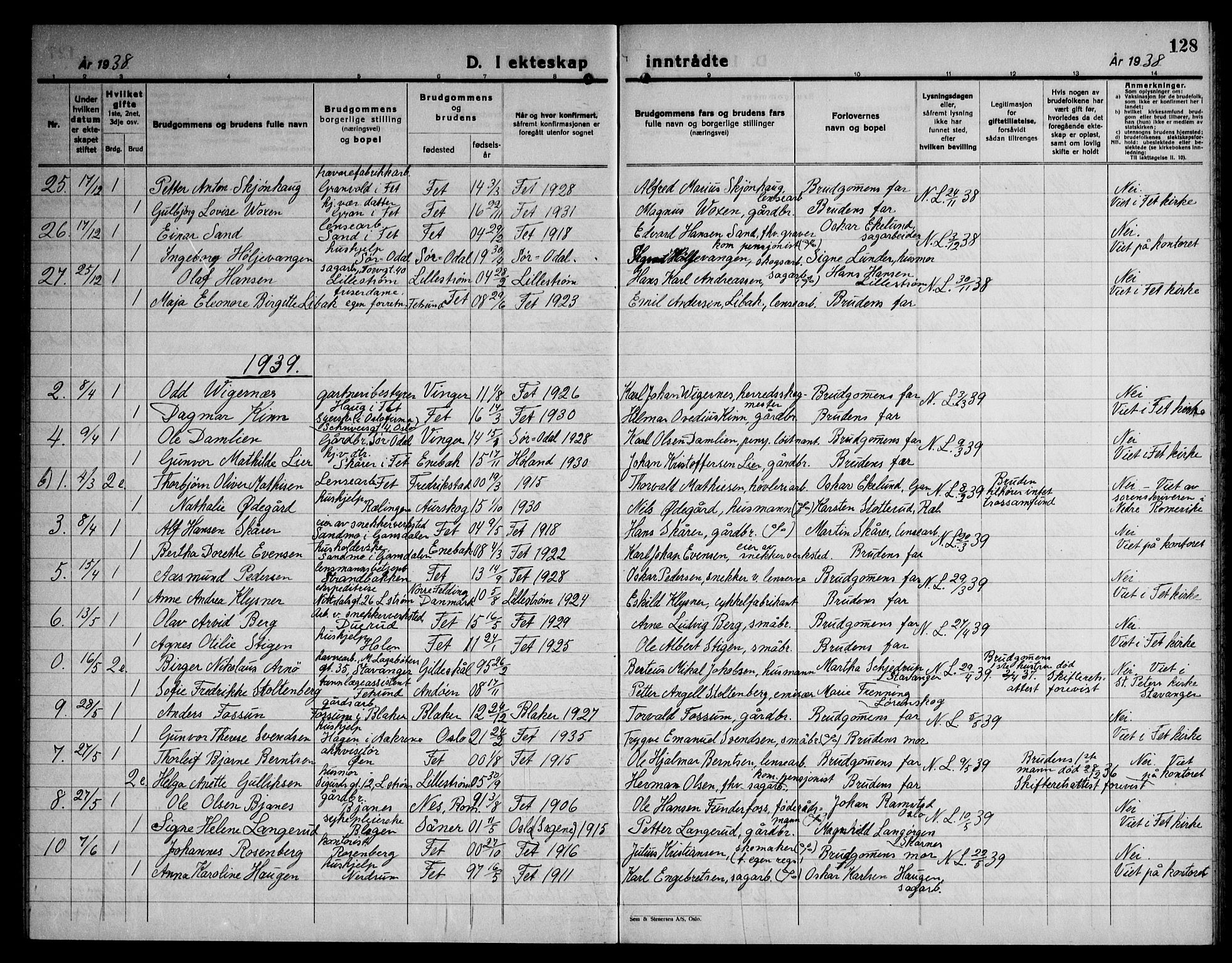 Fet prestekontor Kirkebøker, SAO/A-10370a/G/Ga/L0010: Parish register (copy) no. I 10, 1935-1951, p. 128