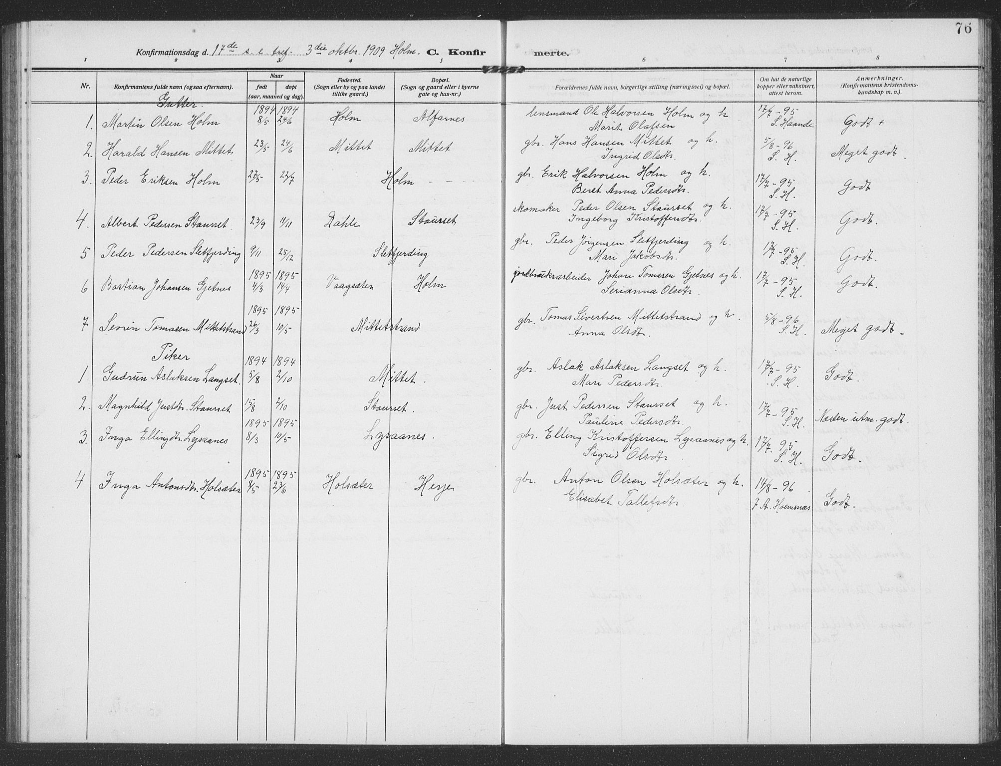 Ministerialprotokoller, klokkerbøker og fødselsregistre - Møre og Romsdal, AV/SAT-A-1454/549/L0615: Parish register (copy) no. 549C01, 1905-1932, p. 76