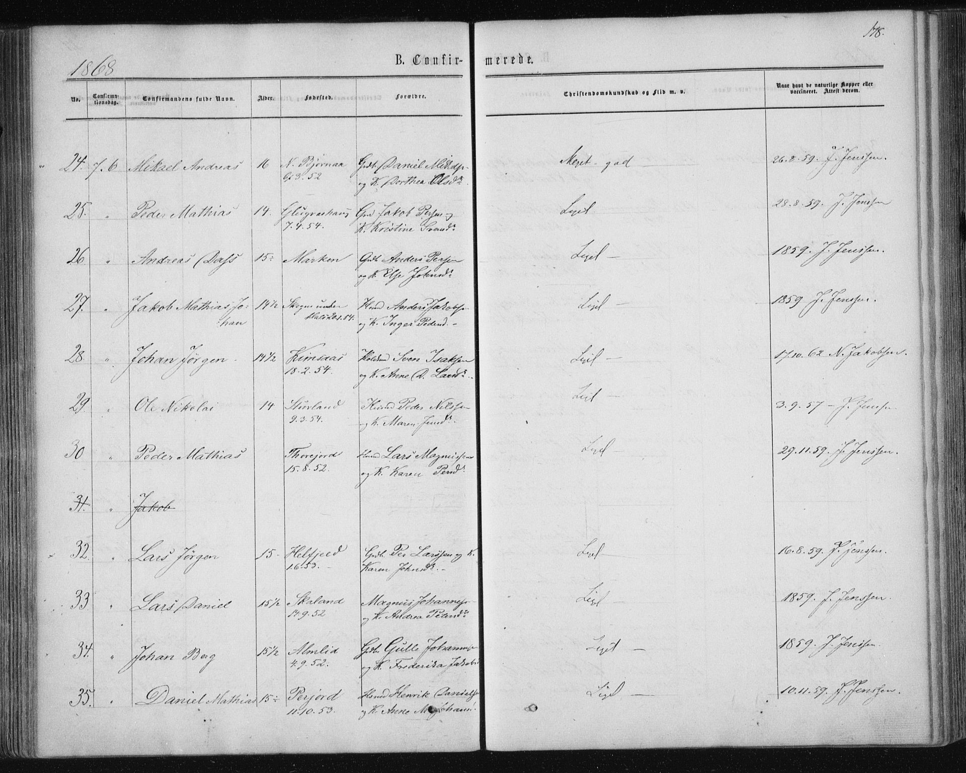 Ministerialprotokoller, klokkerbøker og fødselsregistre - Nordland, SAT/A-1459/820/L0294: Parish register (official) no. 820A15, 1866-1879, p. 178