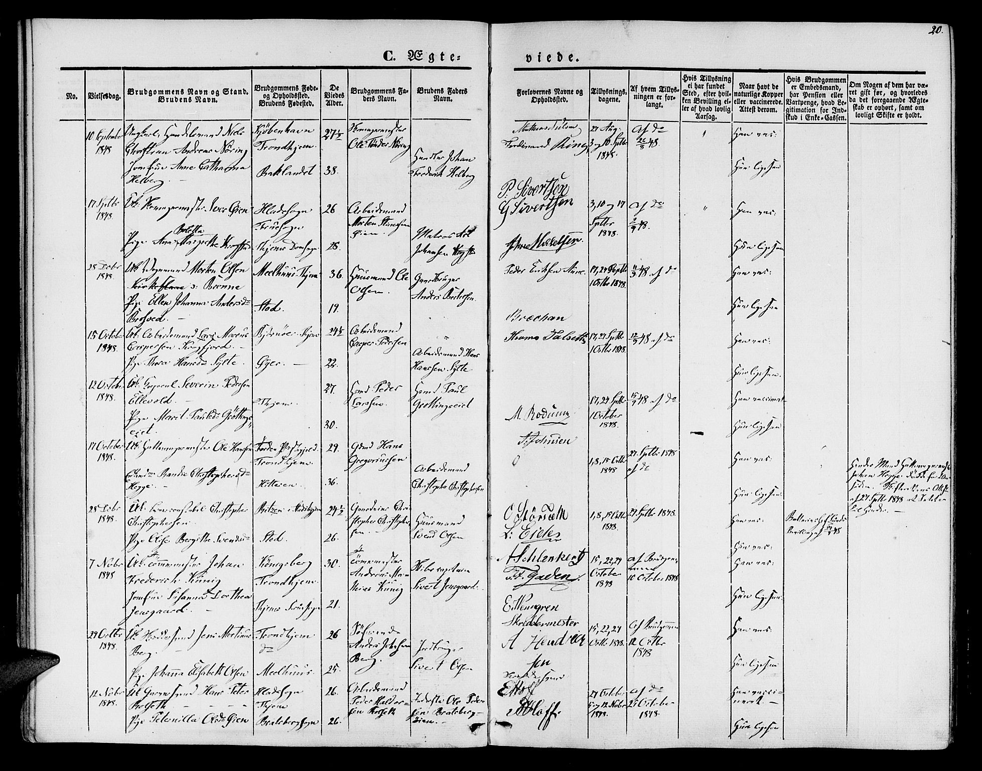 Ministerialprotokoller, klokkerbøker og fødselsregistre - Sør-Trøndelag, SAT/A-1456/602/L0111: Parish register (official) no. 602A09, 1844-1867, p. 20