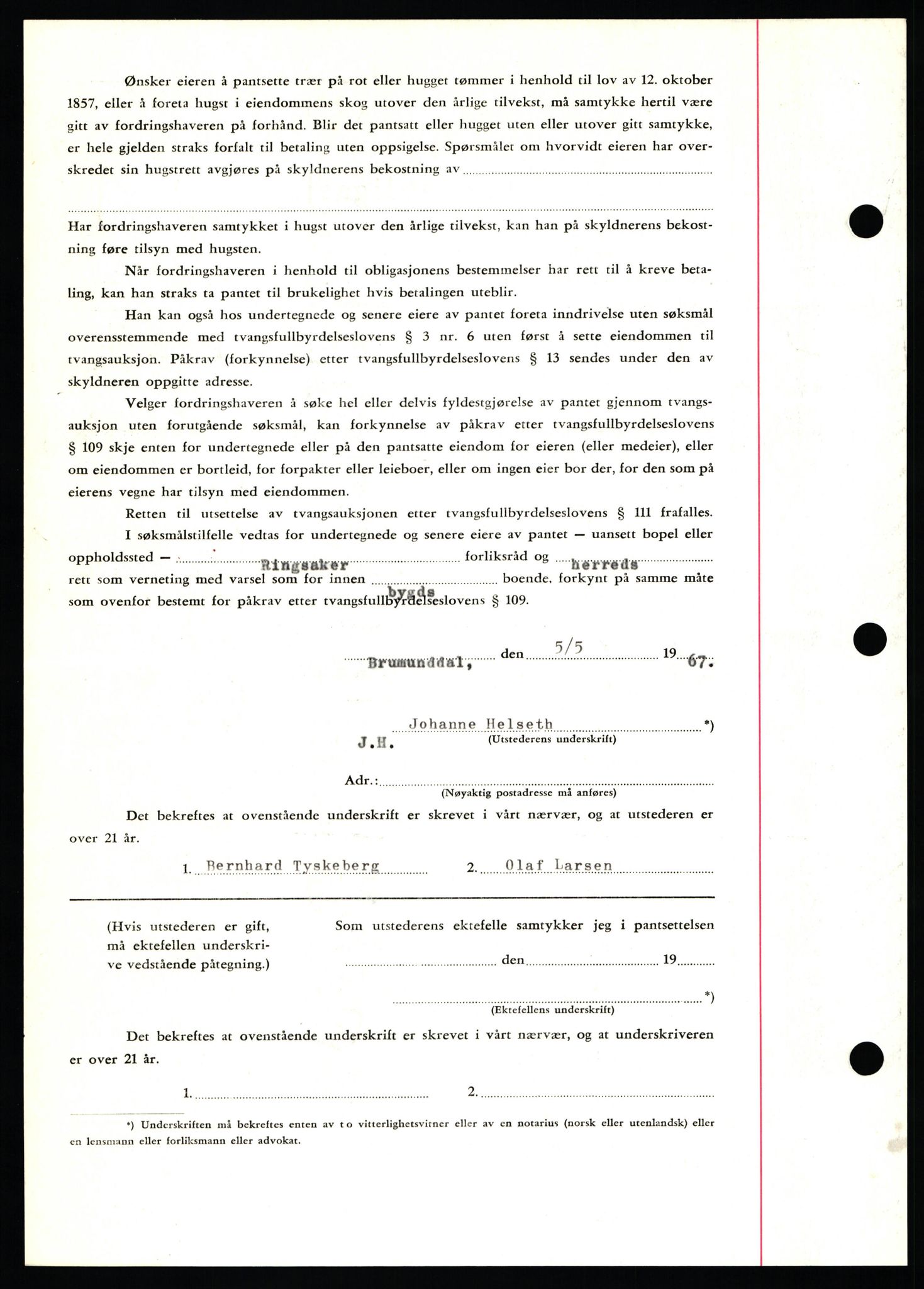 Nord-Hedmark sorenskriveri, SAH/TING-012/H/Hb/Hbf/L0071: Mortgage book no. B71, 1967-1967, Diary no: : 2035/1967