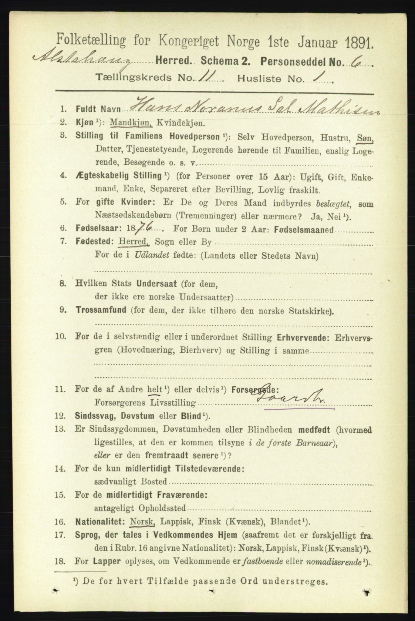 RA, 1891 census for 1820 Alstahaug, 1891, p. 3875