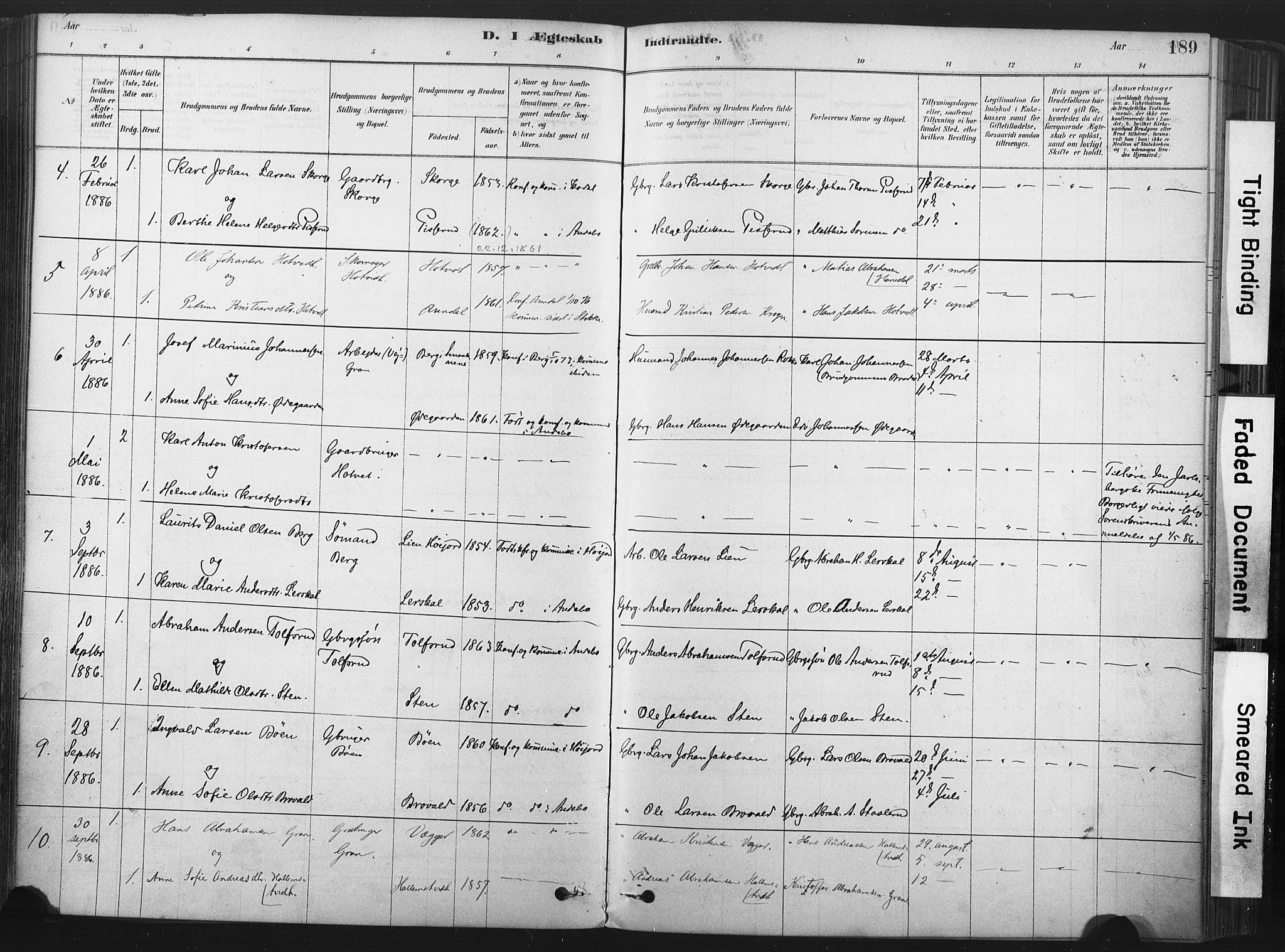 Andebu kirkebøker, SAKO/A-336/F/Fa/L0007: Parish register (official) no. 7, 1878-1899, p. 189