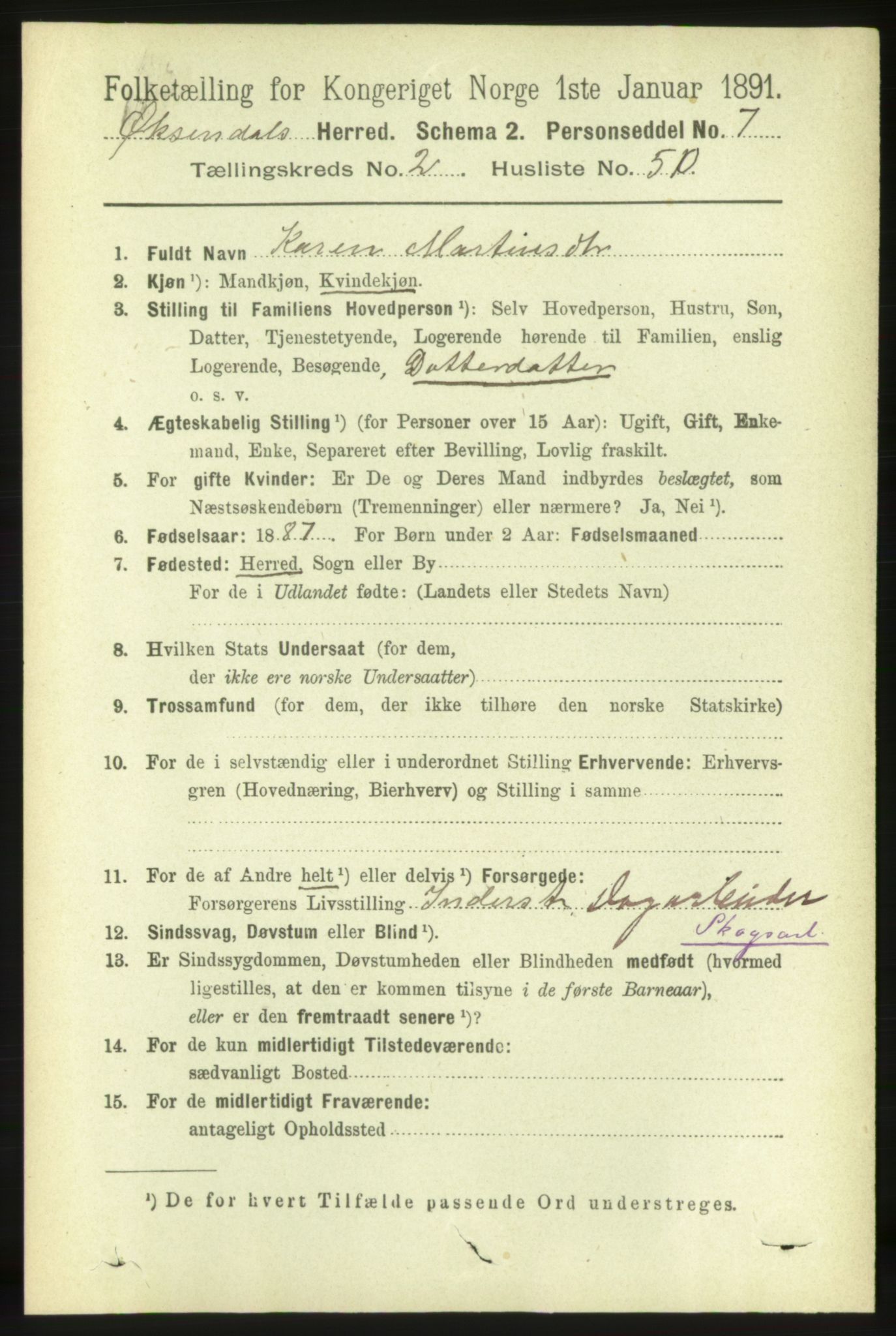 RA, 1891 census for 1561 Øksendal, 1891, p. 561