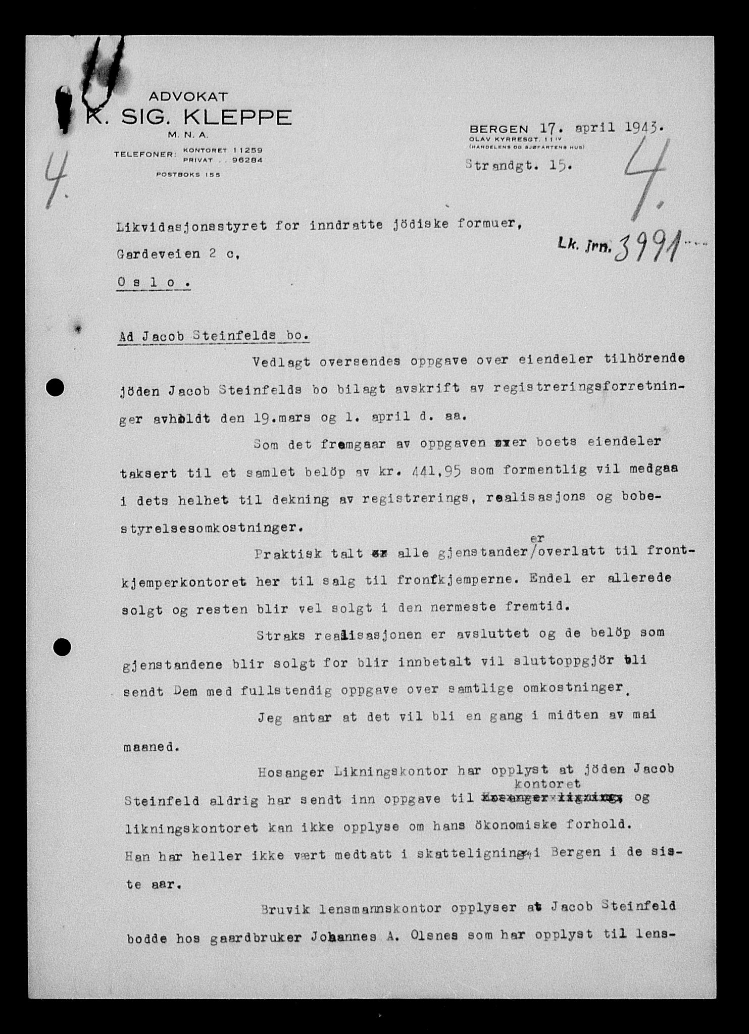 Justisdepartementet, Tilbakeføringskontoret for inndratte formuer, AV/RA-S-1564/H/Hc/Hcd/L1007: --, 1945-1947, p. 347