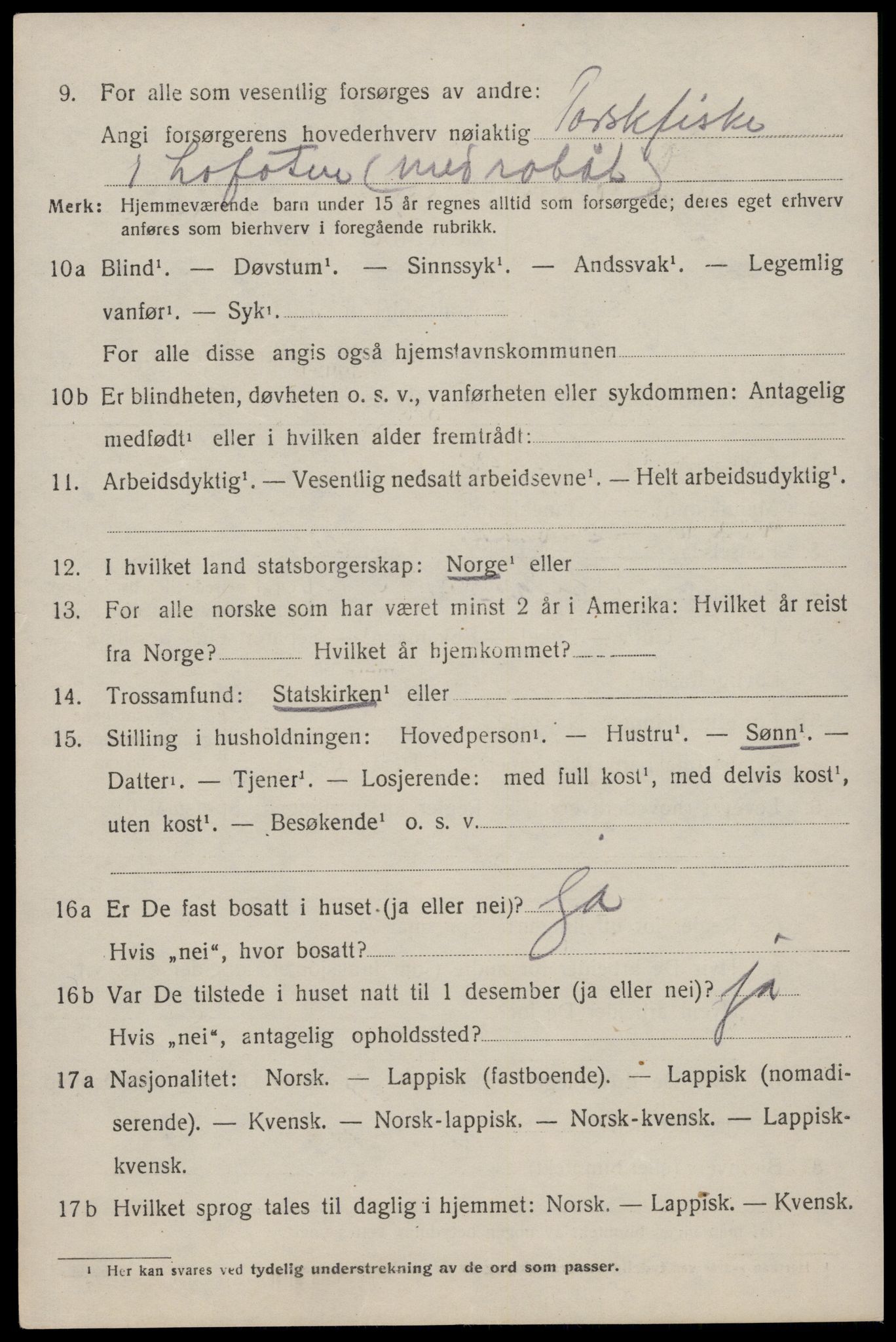 SAT, 1920 census for Flakstad, 1920, p. 1214