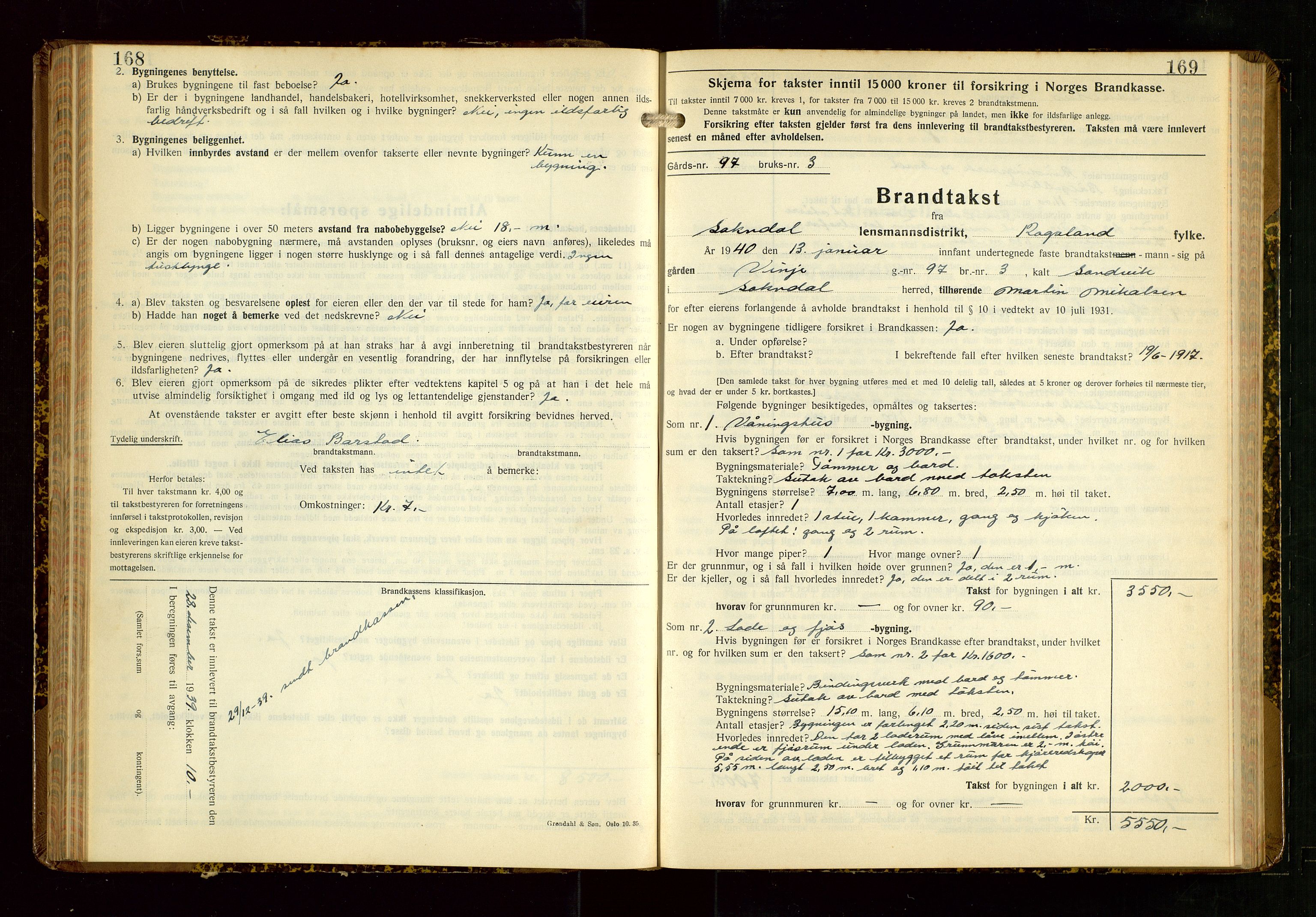 Sokndal lensmannskontor, SAST/A-100417/Gob/L0008: "Brandtakst-Protokoll", 1937-1955, p. 168-169