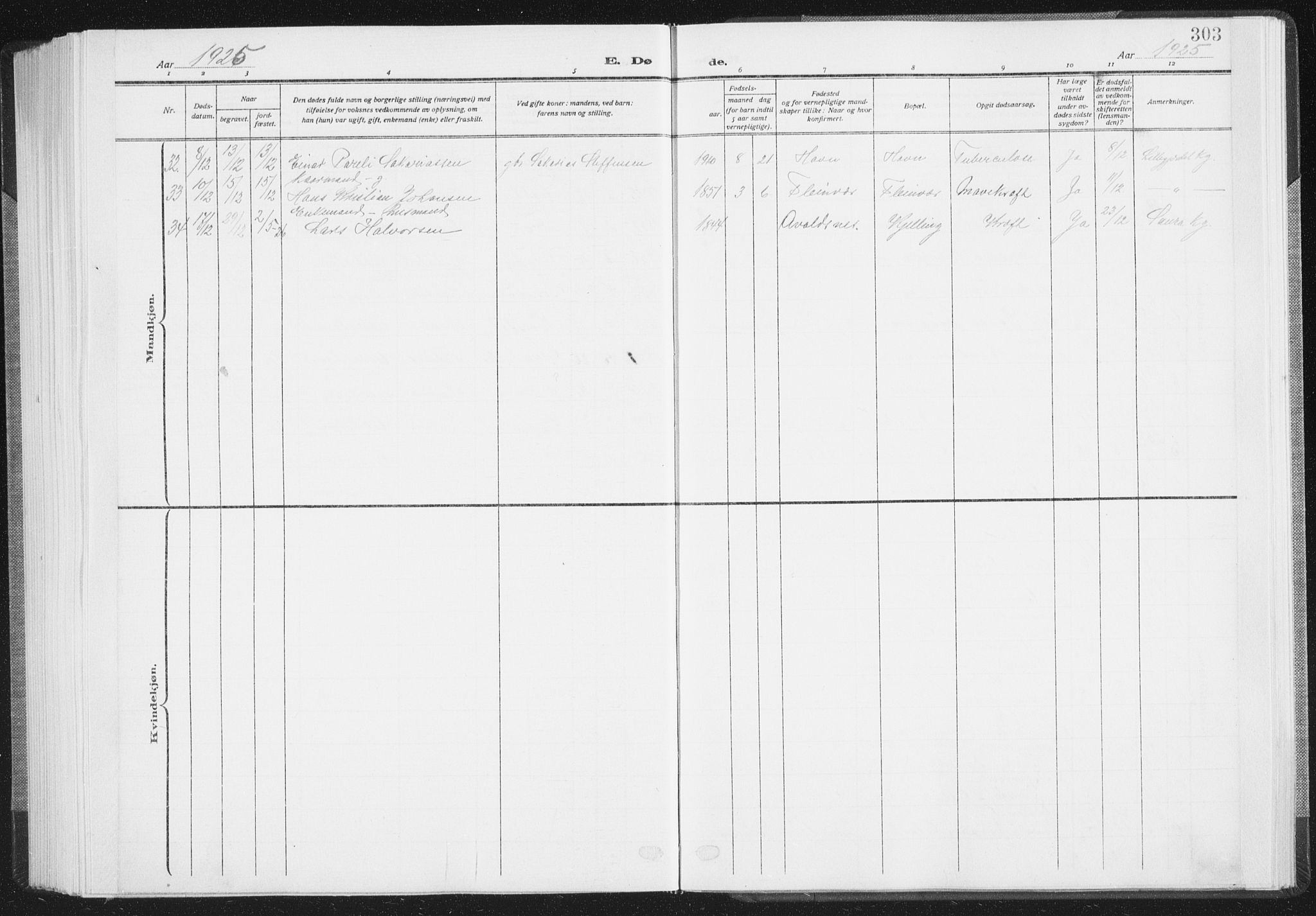 Ministerialprotokoller, klokkerbøker og fødselsregistre - Nordland, AV/SAT-A-1459/805/L0104: Parish register (official) no. 805A09, 1909-1926, p. 303