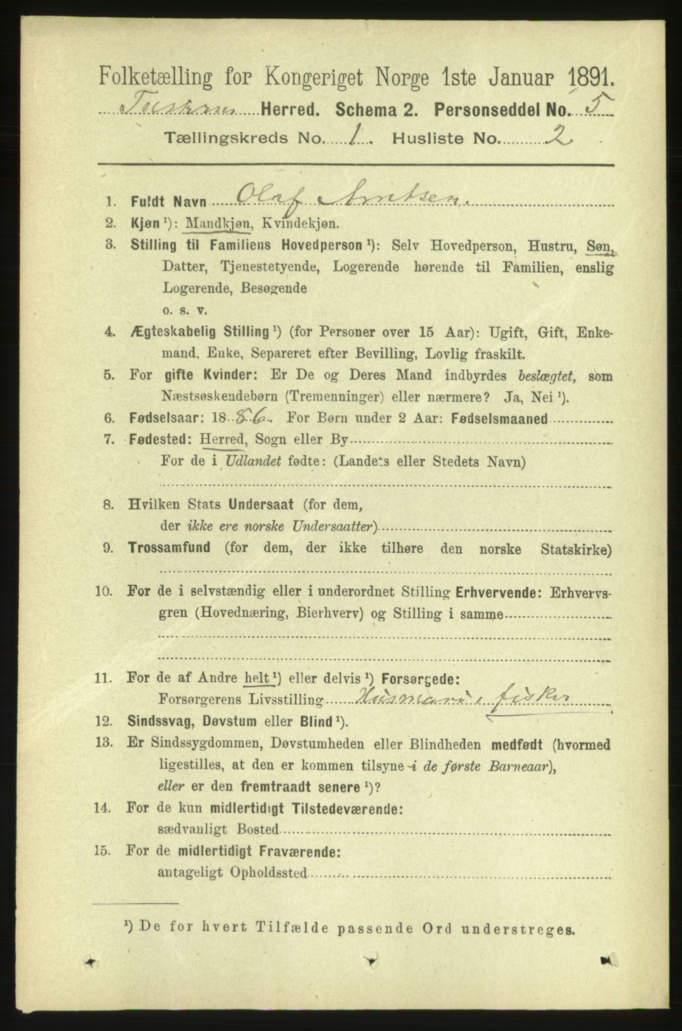 RA, 1891 census for 1572 Tustna, 1891, p. 109