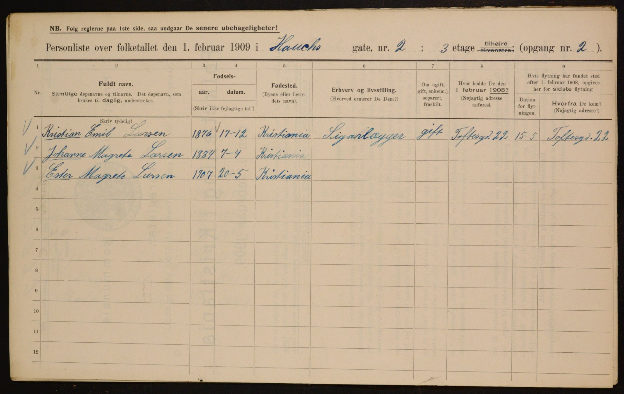 OBA, Municipal Census 1909 for Kristiania, 1909, p. 31772