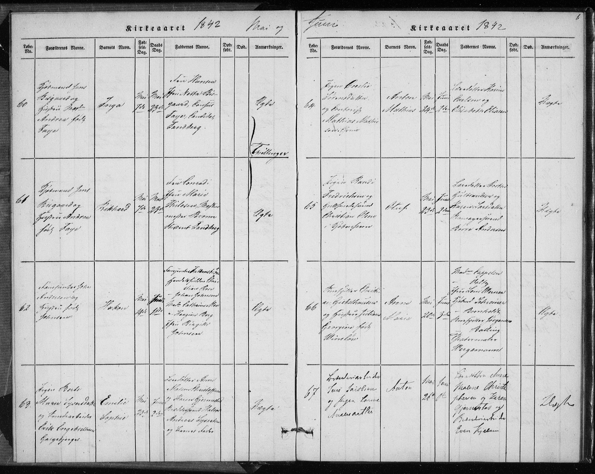 Rikshospitalet prestekontor Kirkebøker, AV/SAO-A-10309b/K/L0001/0002: Baptism register no. 1.2, 1842-1847, p. 6