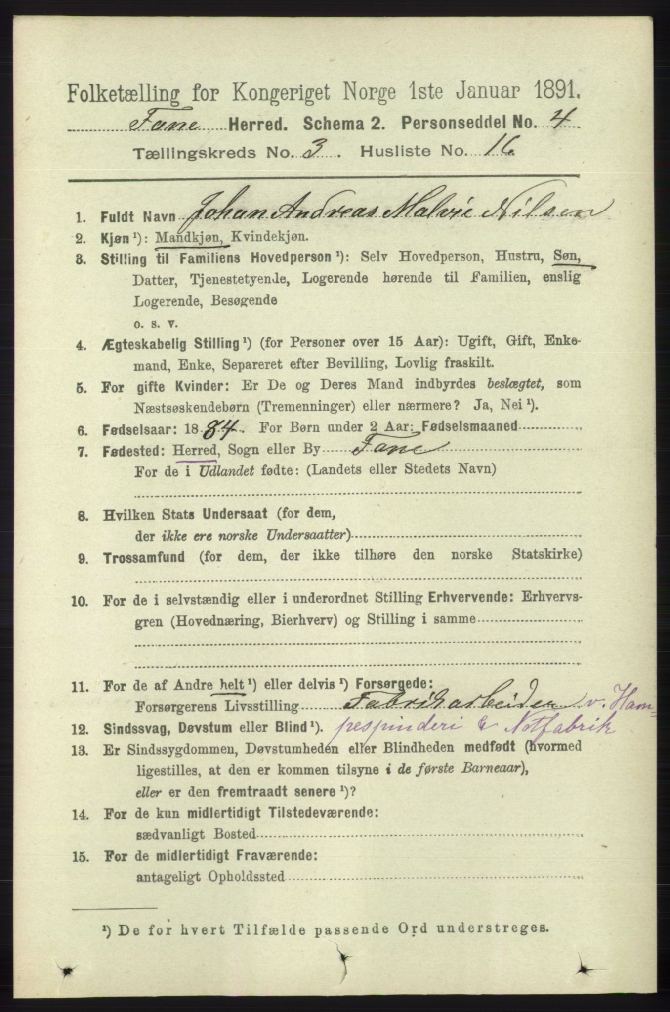 RA, 1891 census for 1249 Fana, 1891, p. 995