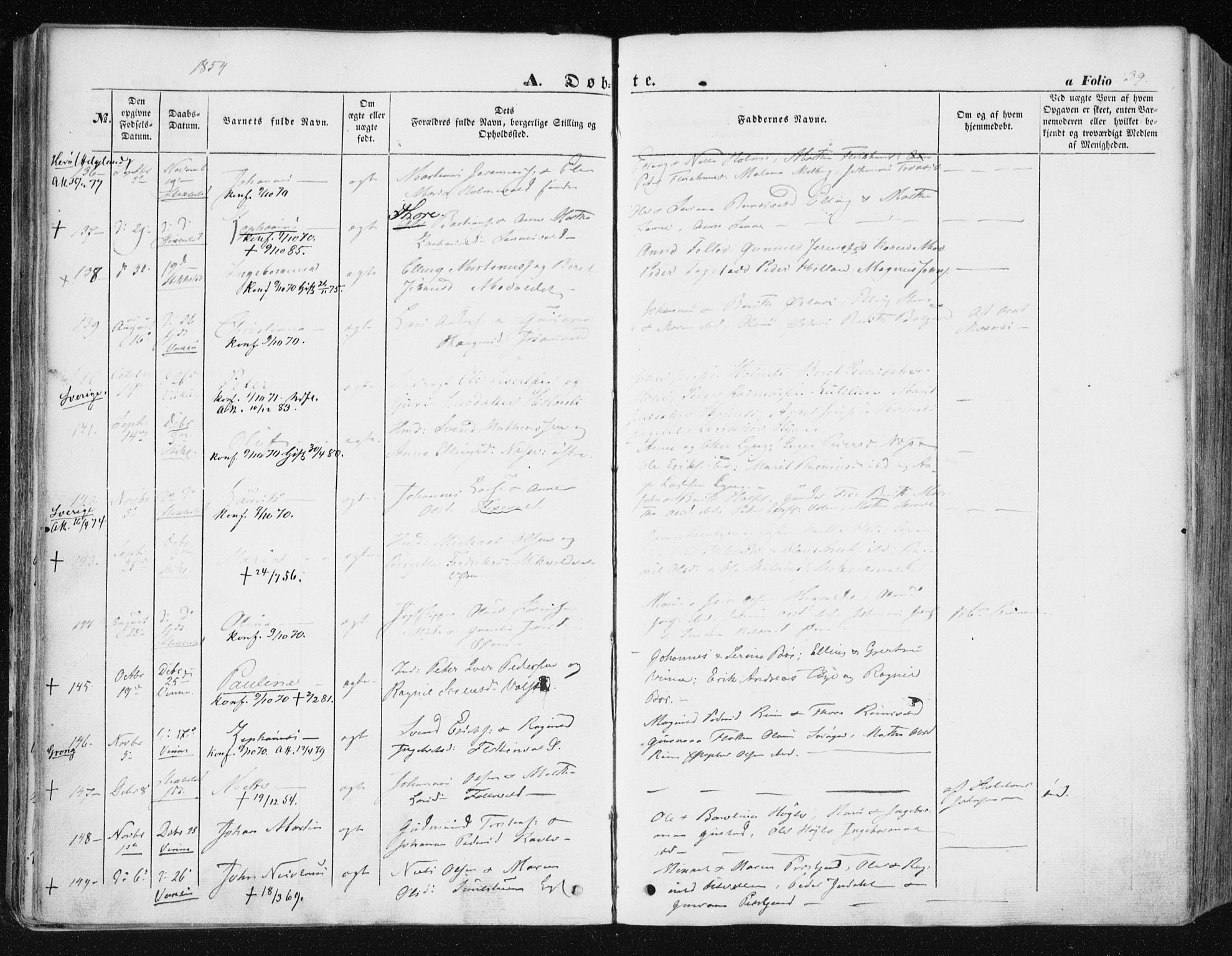 Ministerialprotokoller, klokkerbøker og fødselsregistre - Nord-Trøndelag, AV/SAT-A-1458/723/L0240: Parish register (official) no. 723A09, 1852-1860, p. 39