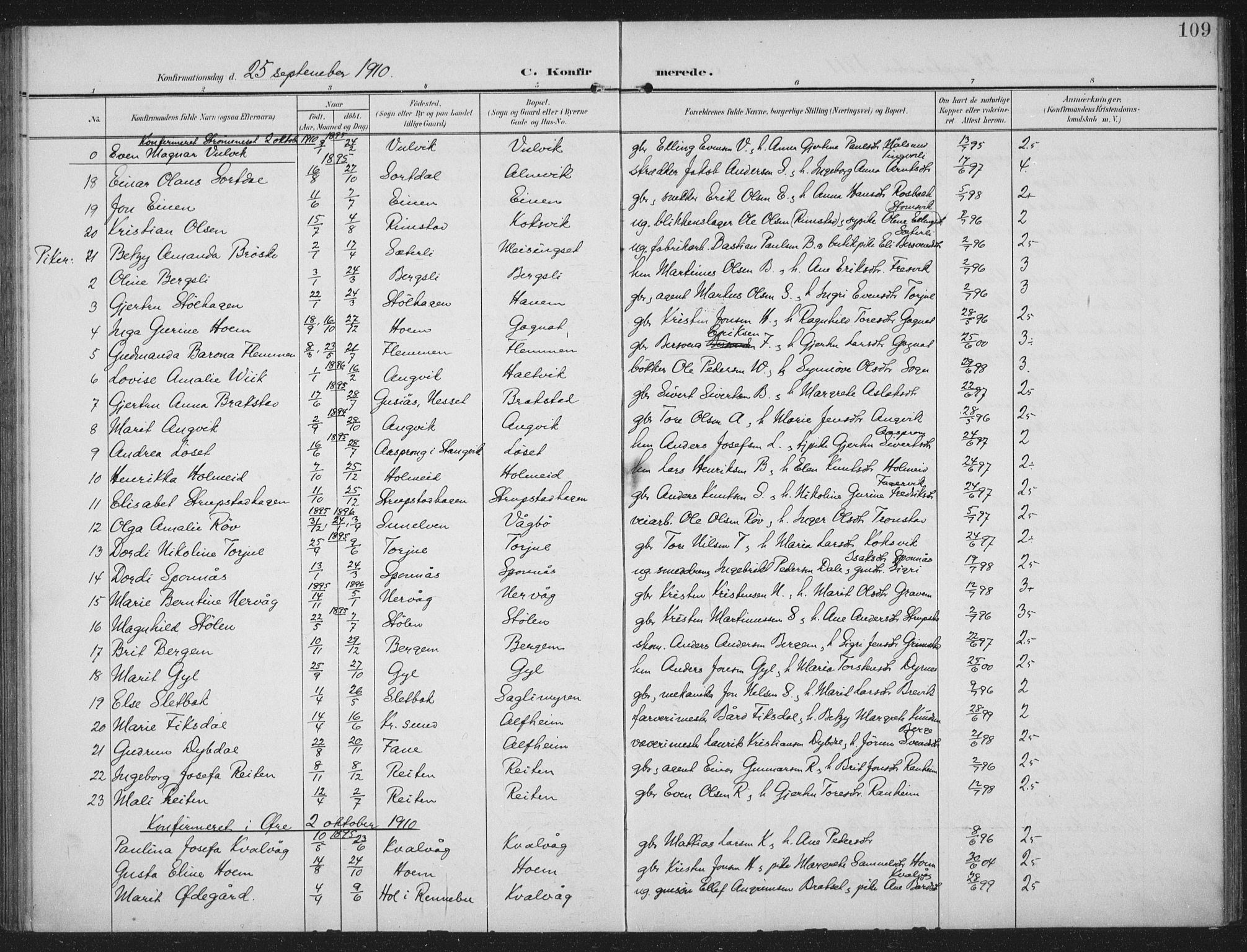 Ministerialprotokoller, klokkerbøker og fødselsregistre - Møre og Romsdal, AV/SAT-A-1454/586/L0989: Parish register (official) no. 586A15, 1906-1915, p. 109