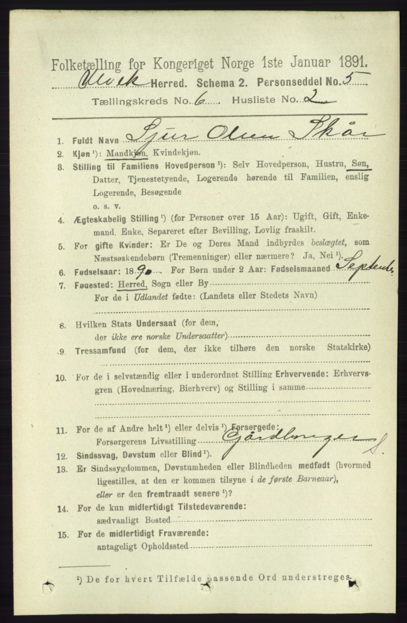 RA, 1891 census for 1233 Ulvik, 1891, p. 1871