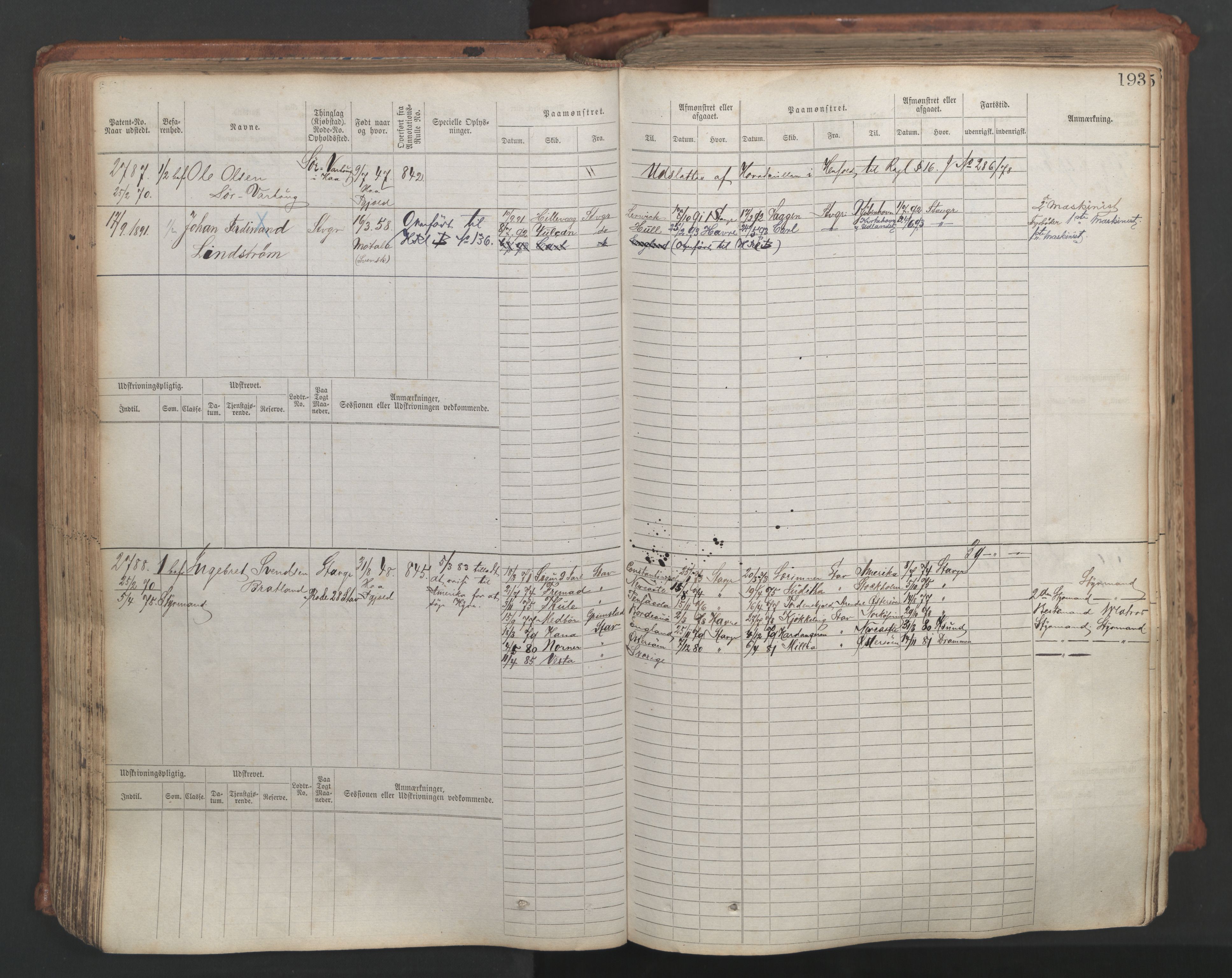 Stavanger sjømannskontor, AV/SAST-A-102006/F/Fb/Fbb/L0007: Sjøfartshovedrulle, patentnr. 2403-3604, 1869-1880, p. 221