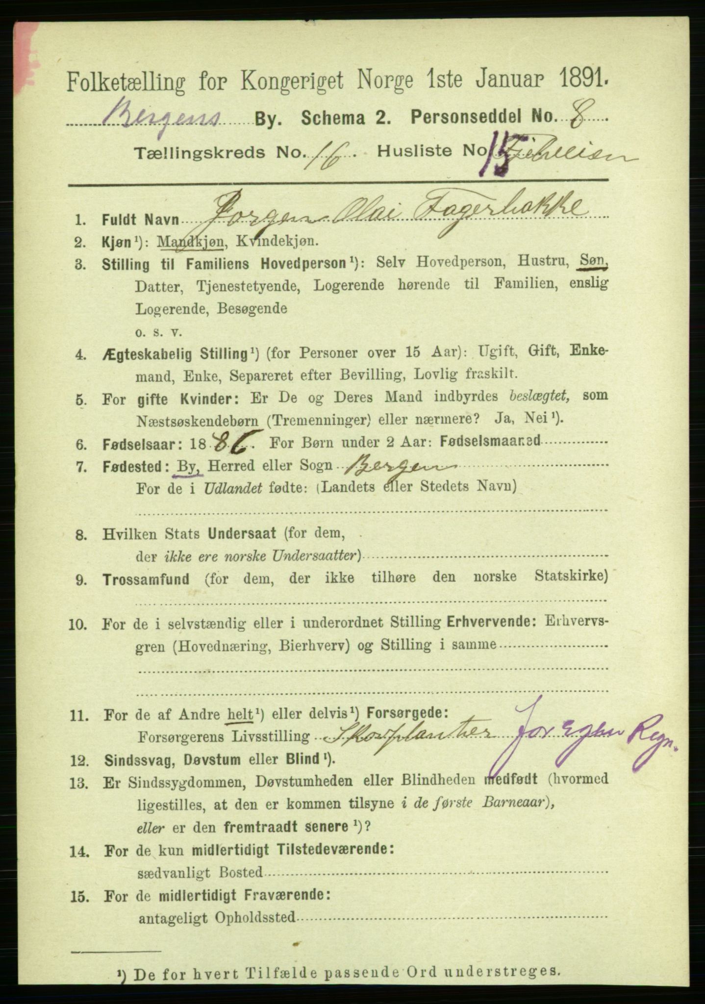 RA, 1891 Census for 1301 Bergen, 1891, p. 25184