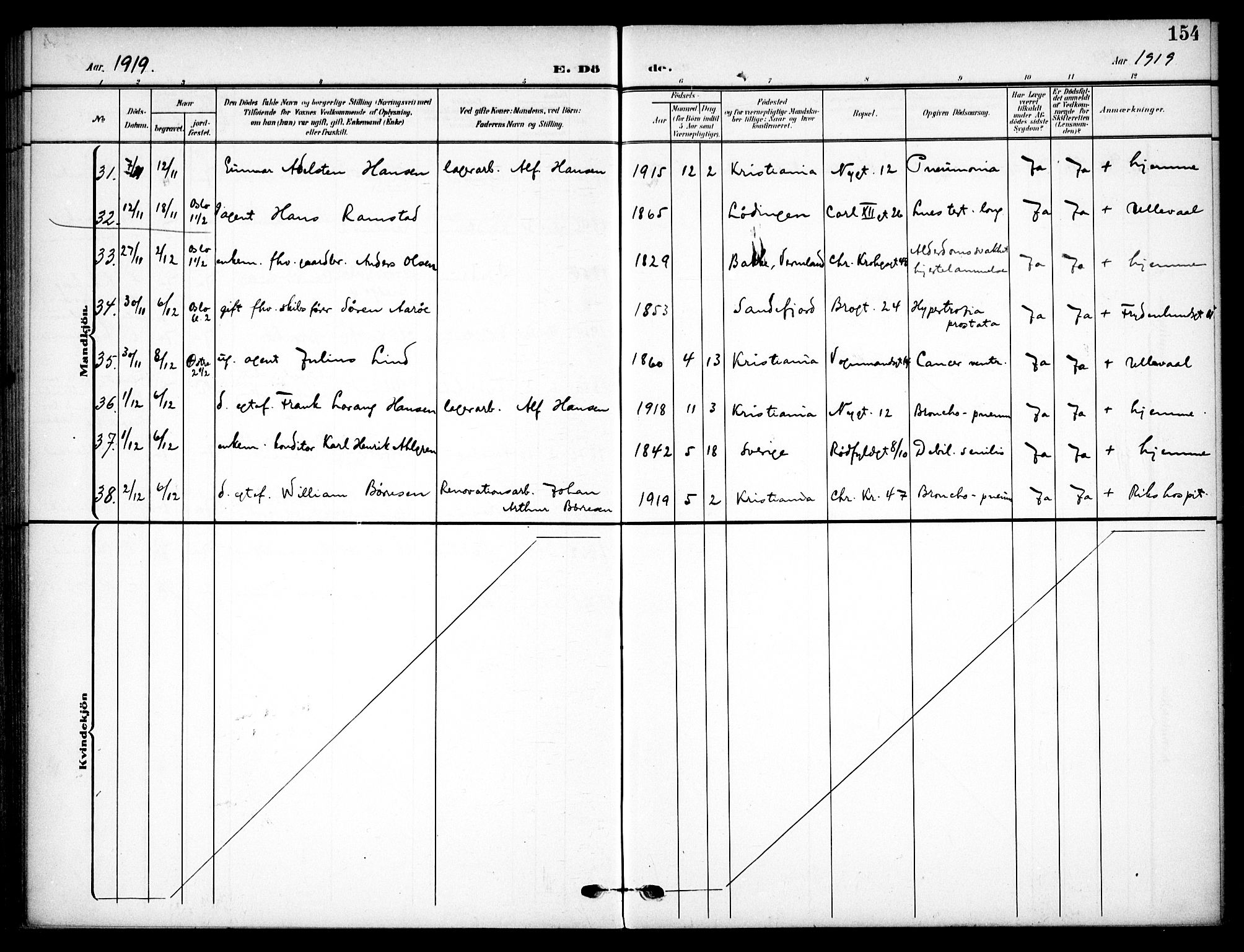 Vaterland prestekontor Kirkebøker, AV/SAO-A-10880/F/Fa/L0002: Parish register (official) no. 2, 1907-1921, p. 154