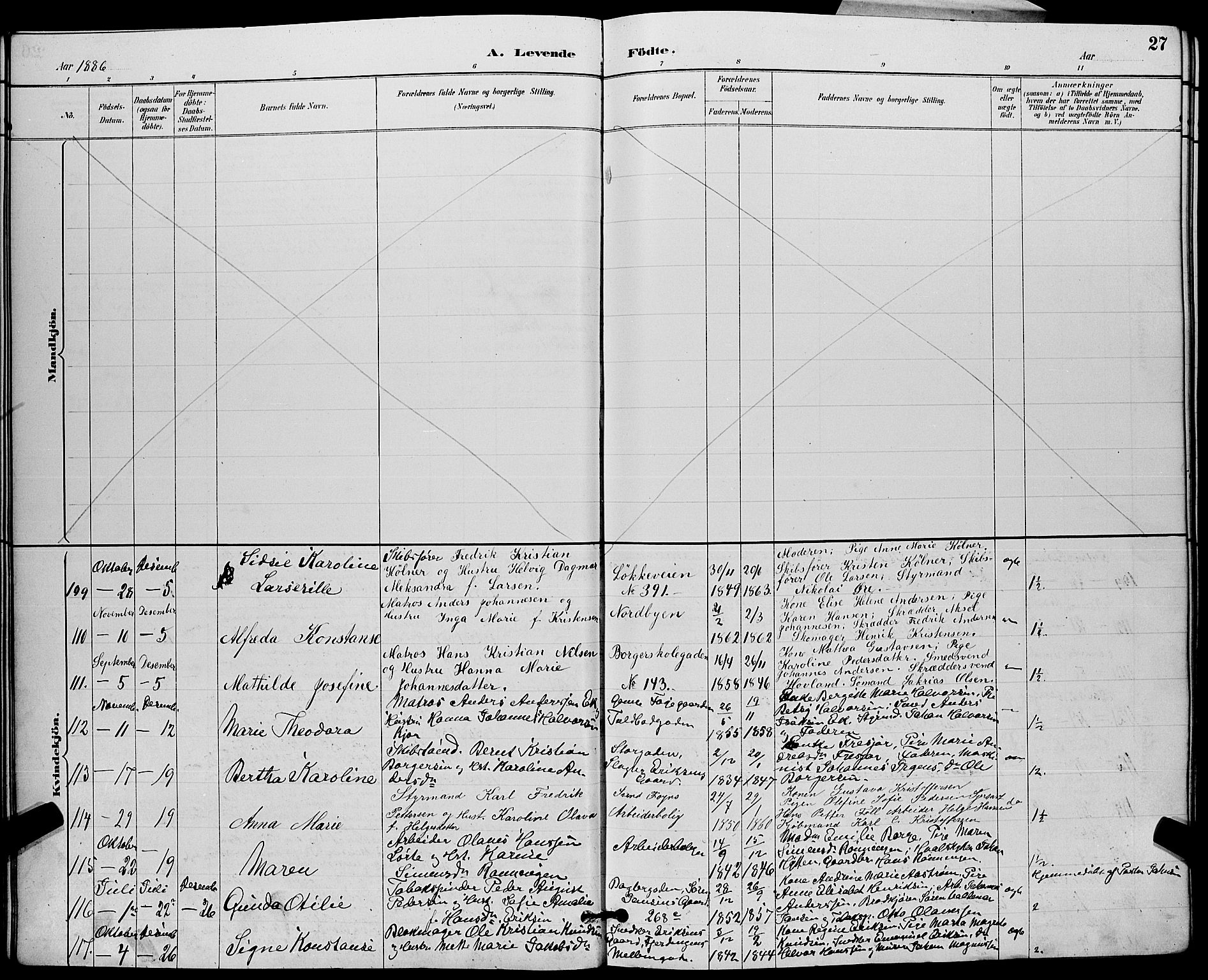 Tønsberg kirkebøker, AV/SAKO-A-330/G/Ga/L0006: Parish register (copy) no. 6, 1885-1895, p. 27