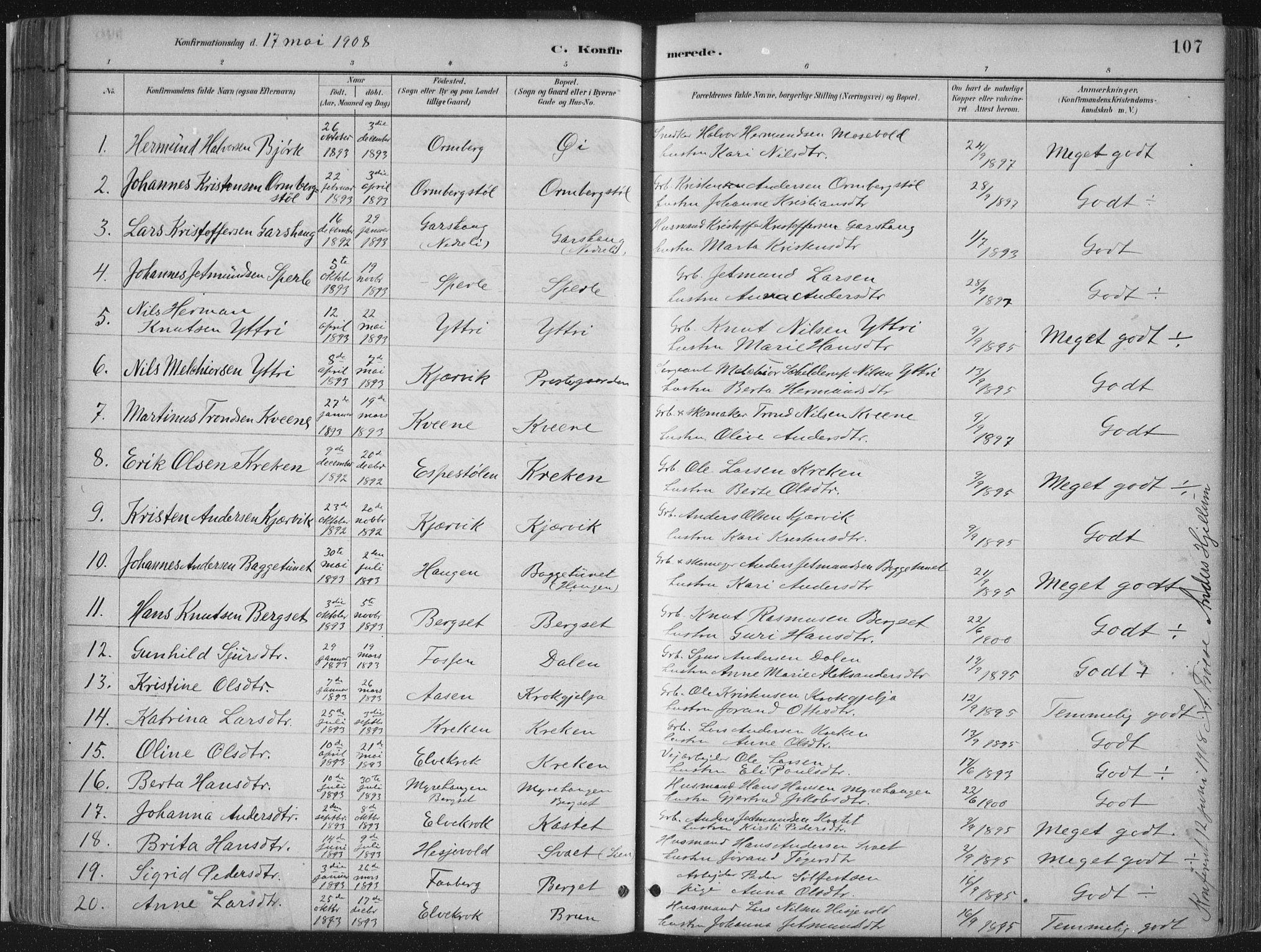 Jostedal sokneprestembete, SAB/A-80601/H/Haa/Haab/L0001: Parish register (official) no. B 1, 1887-1914, p. 107