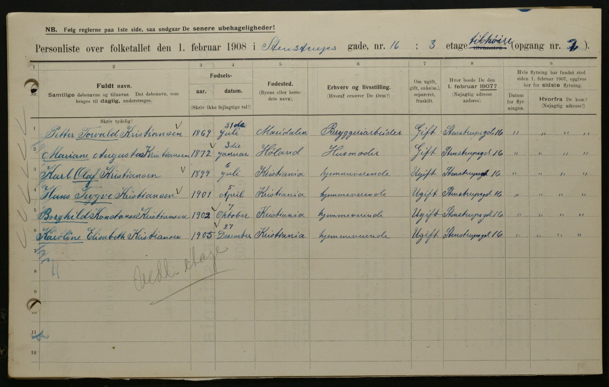 OBA, Municipal Census 1908 for Kristiania, 1908, p. 90932