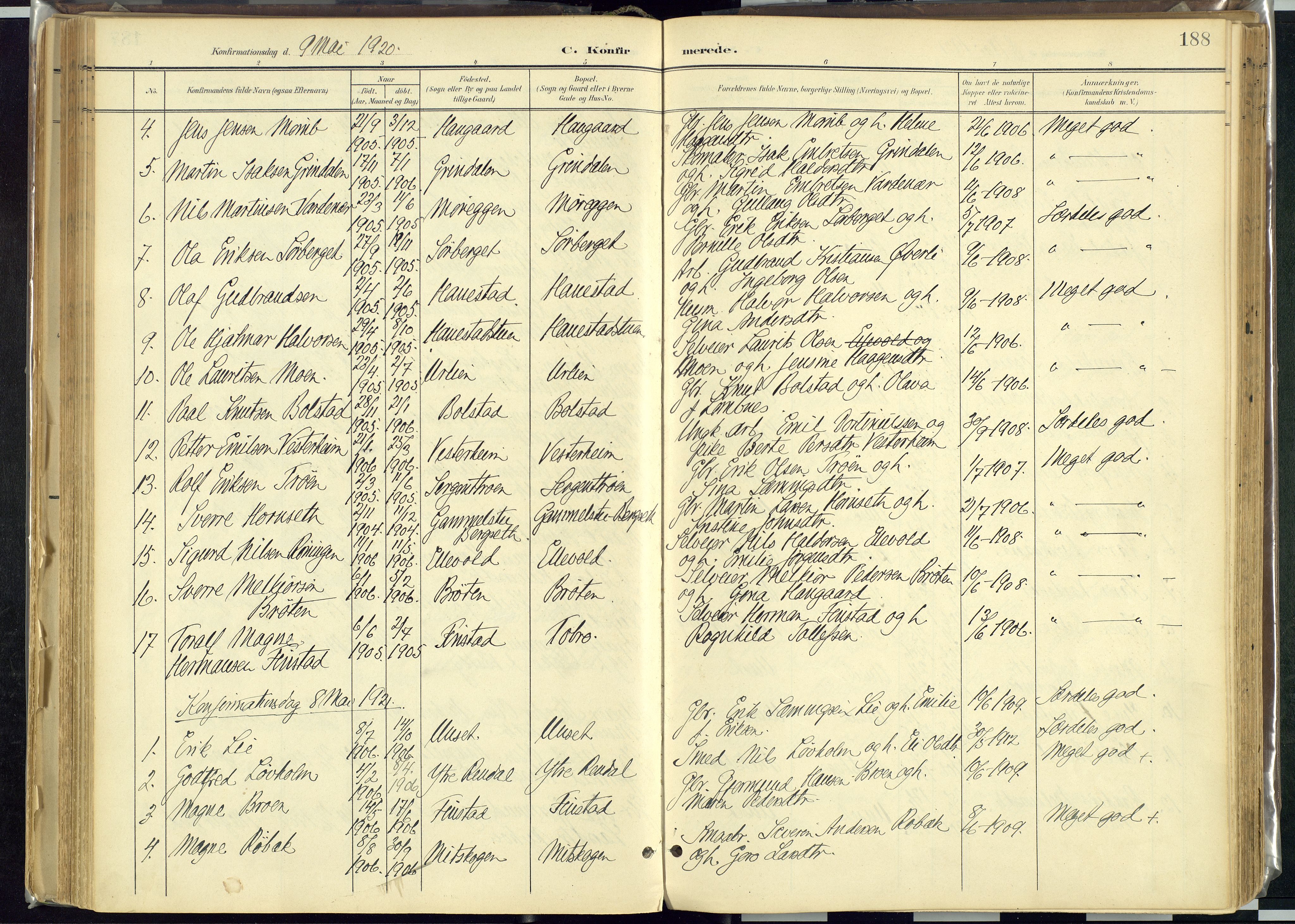Rendalen prestekontor, SAH/PREST-054/H/Ha/Haa/L0012: Parish register (official) no. 12, 1901-1928, p. 188