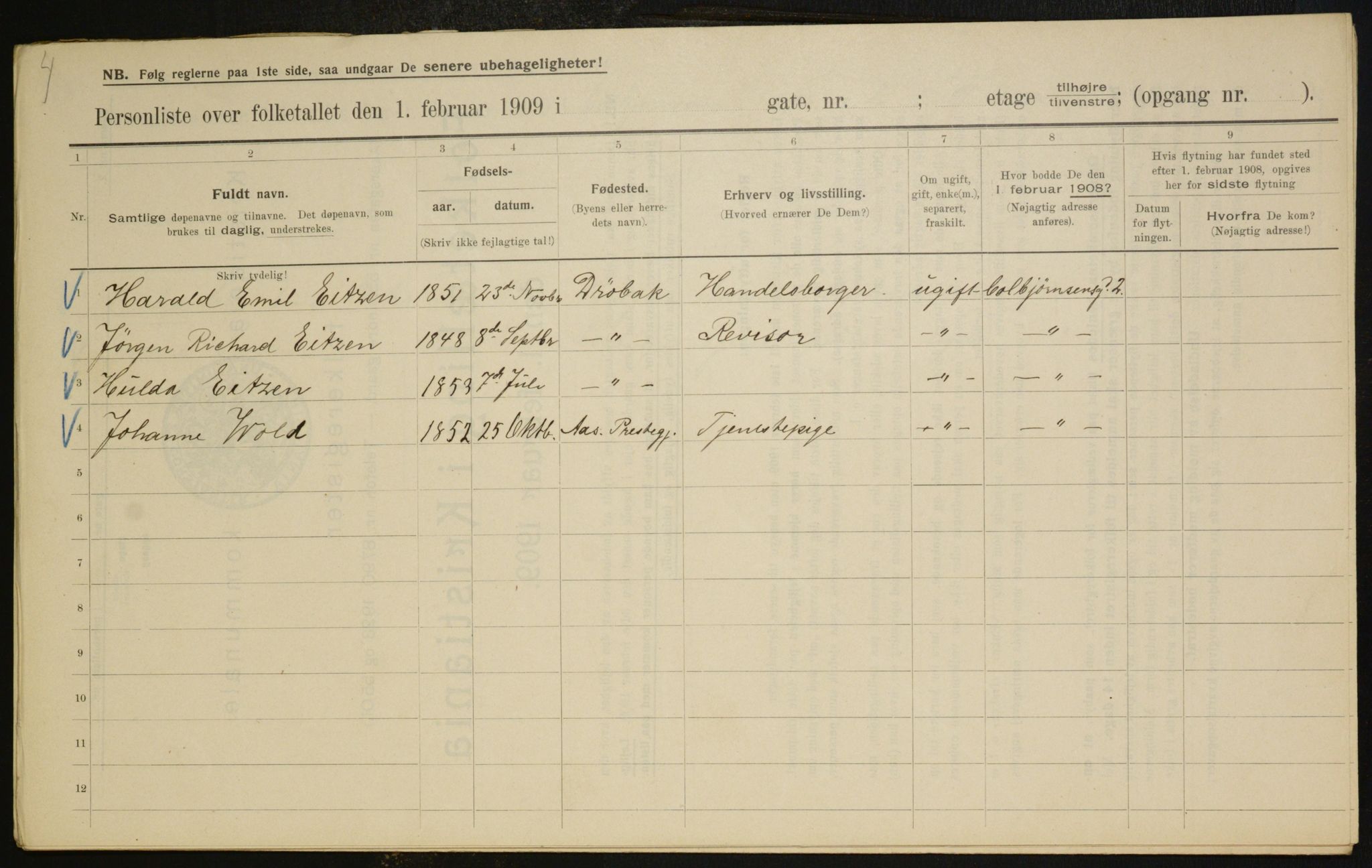 OBA, Municipal Census 1909 for Kristiania, 1909, p. 11668