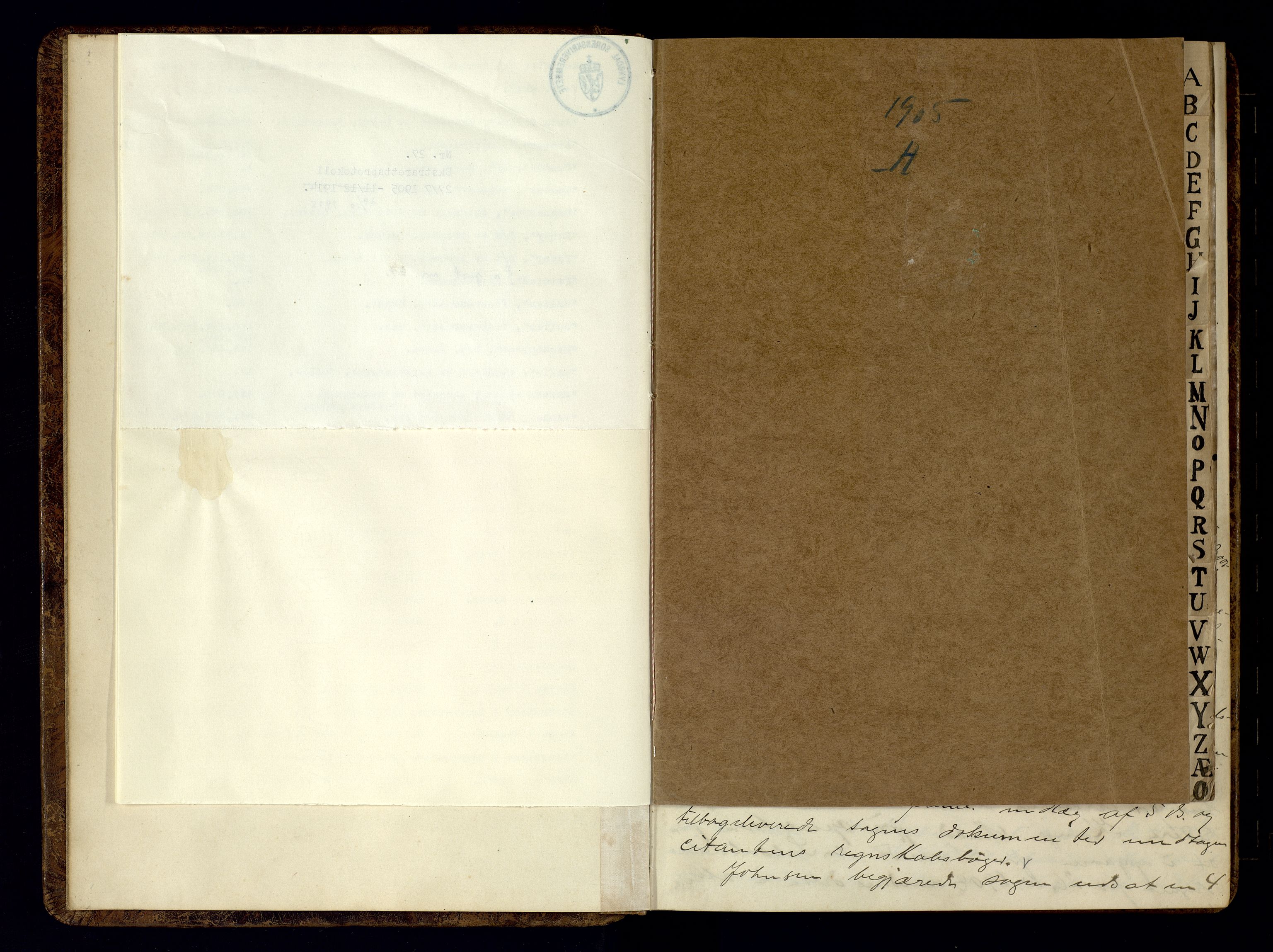 Lyngdal sorenskriveri, AV/SAK-1221-0004/F/Fb/L0095: Ekstrarettsprotokoll nr. 31, 1905-1914