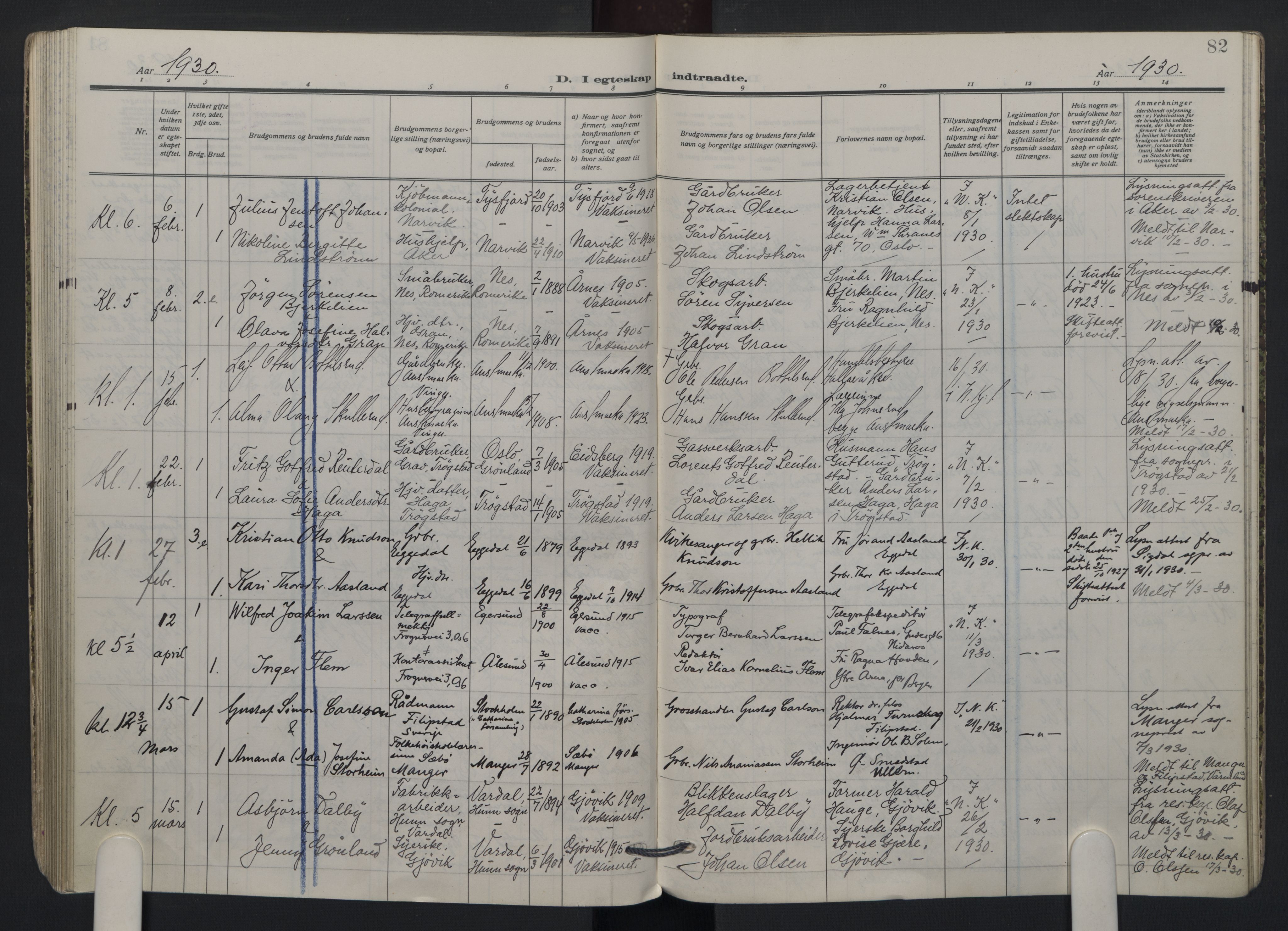 Oslo domkirke Kirkebøker, AV/SAO-A-10752/G/Ga/L0005: Parish register (copy) no. 5, 1926-1930, p. 82