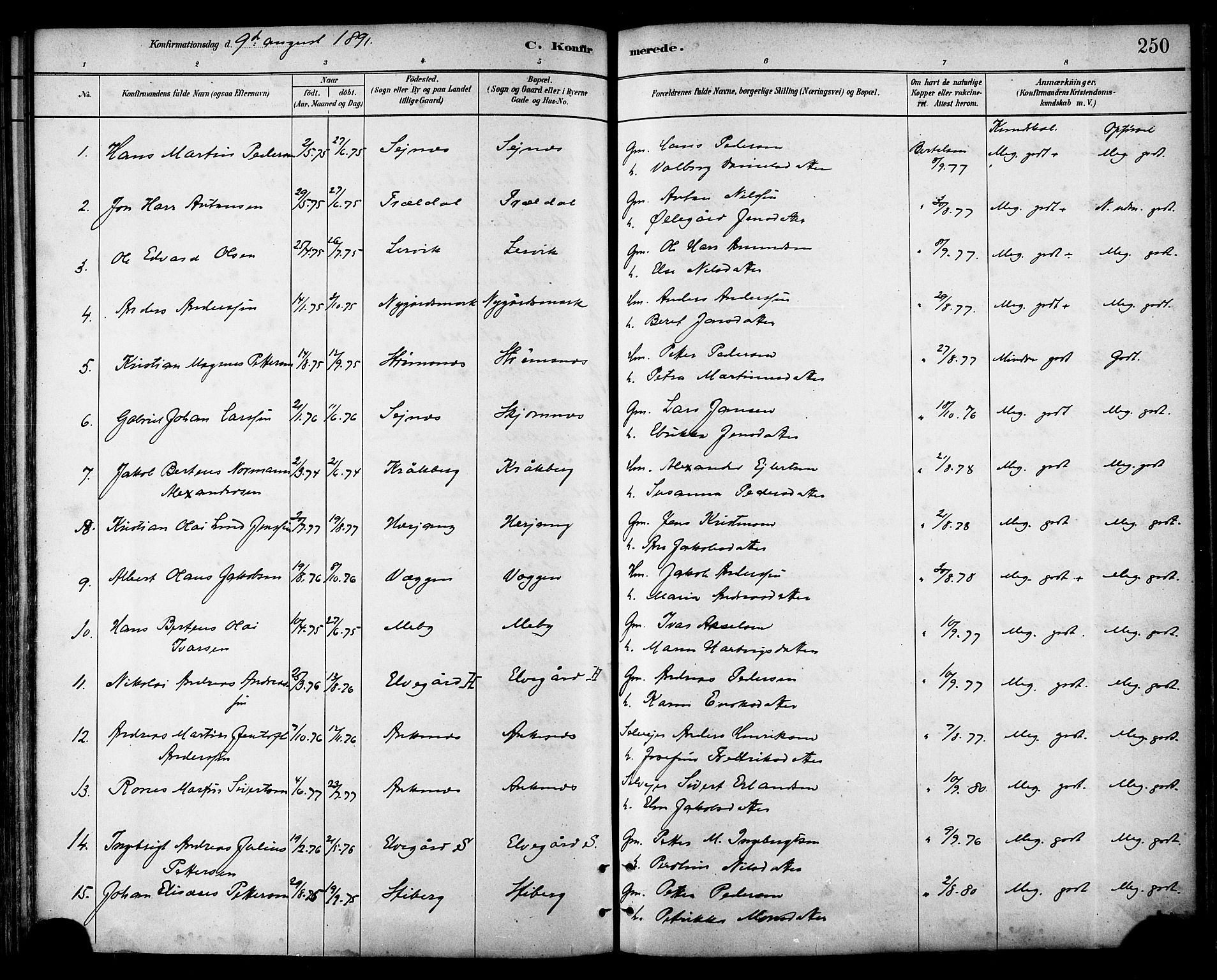 Ministerialprotokoller, klokkerbøker og fødselsregistre - Nordland, SAT/A-1459/866/L0938: Parish register (official) no. 866A01, 1879-1893, p. 250
