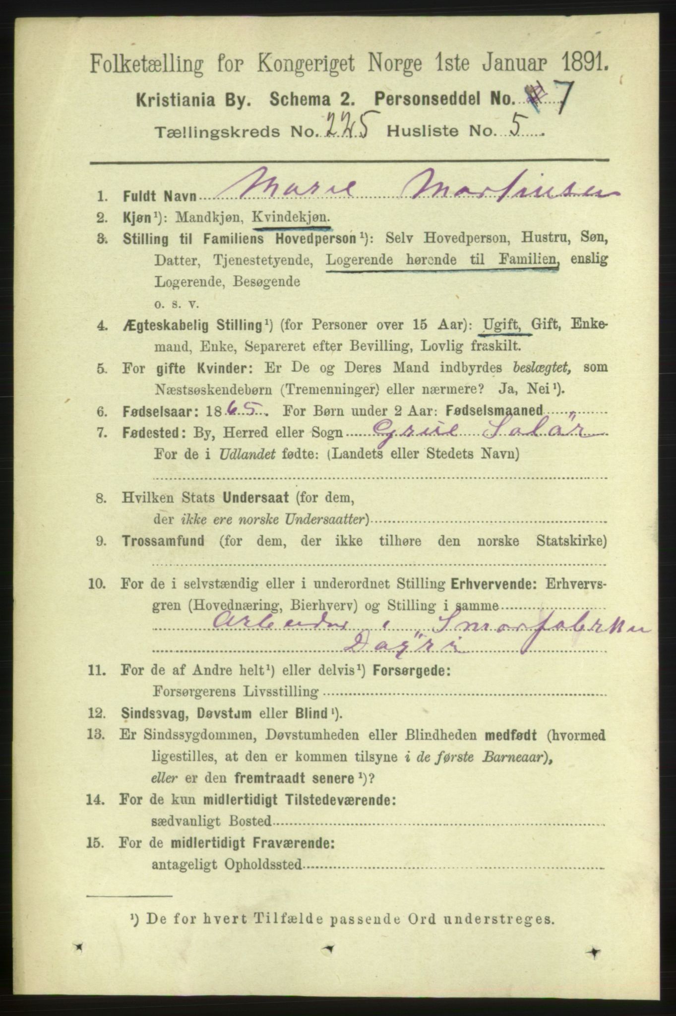 RA, 1891 census for 0301 Kristiania, 1891, p. 136478