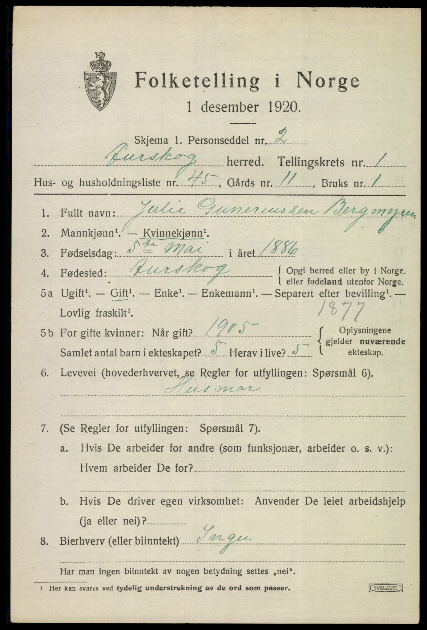 SAO, 1920 census for Aurskog, 1920, p. 1666