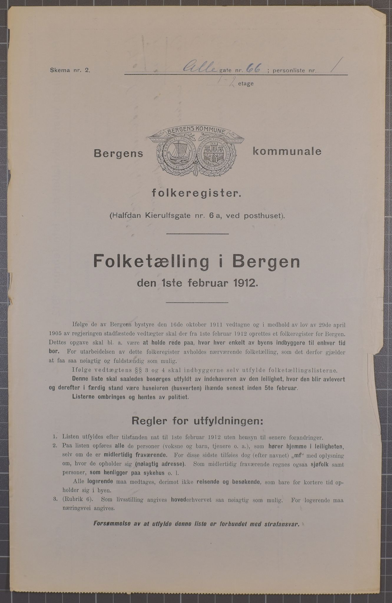 SAB, Municipal Census 1912 for Bergen, 1912, p. 1363