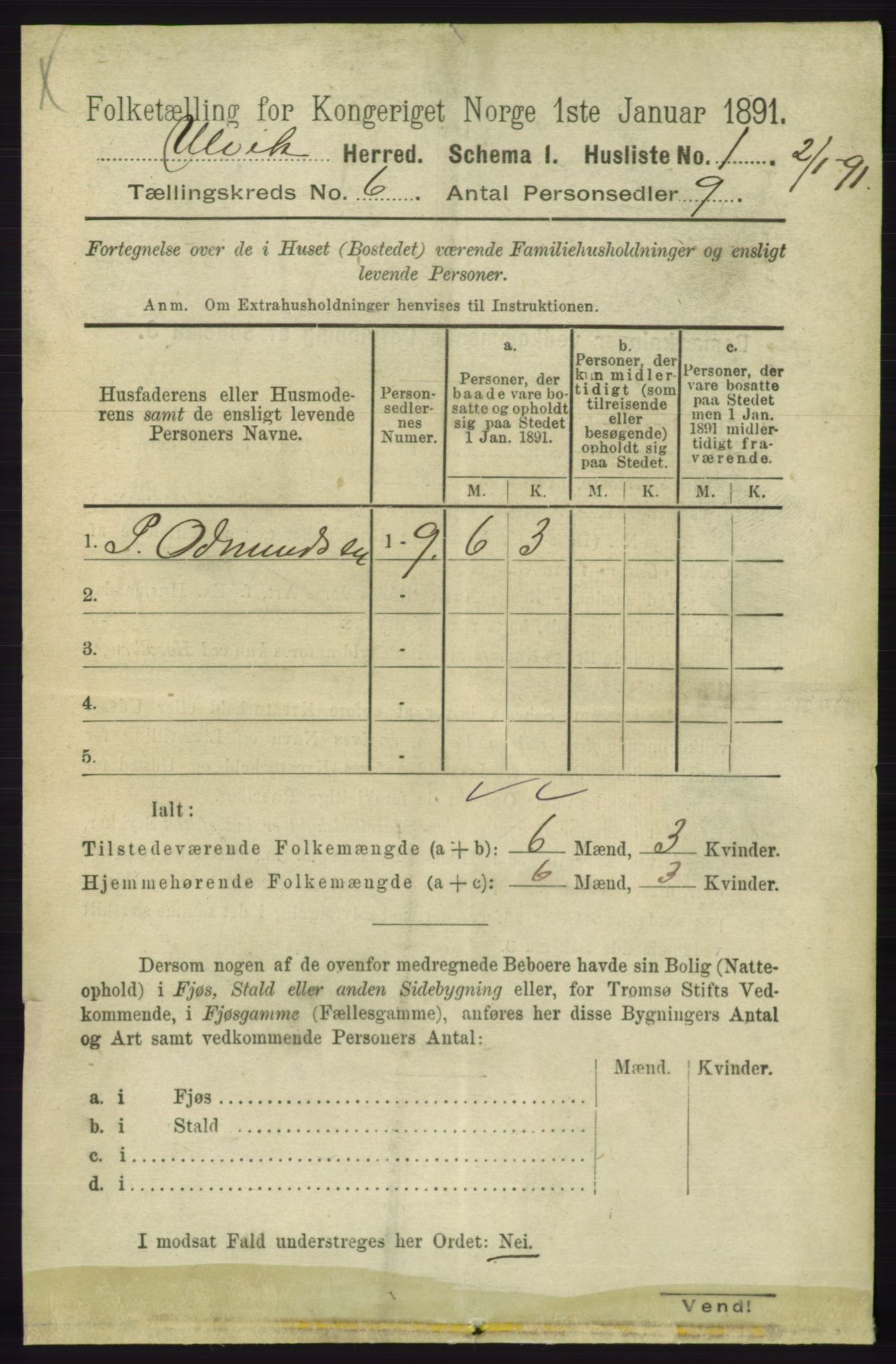 RA, 1891 census for 1233 Ulvik, 1891, p. 1796