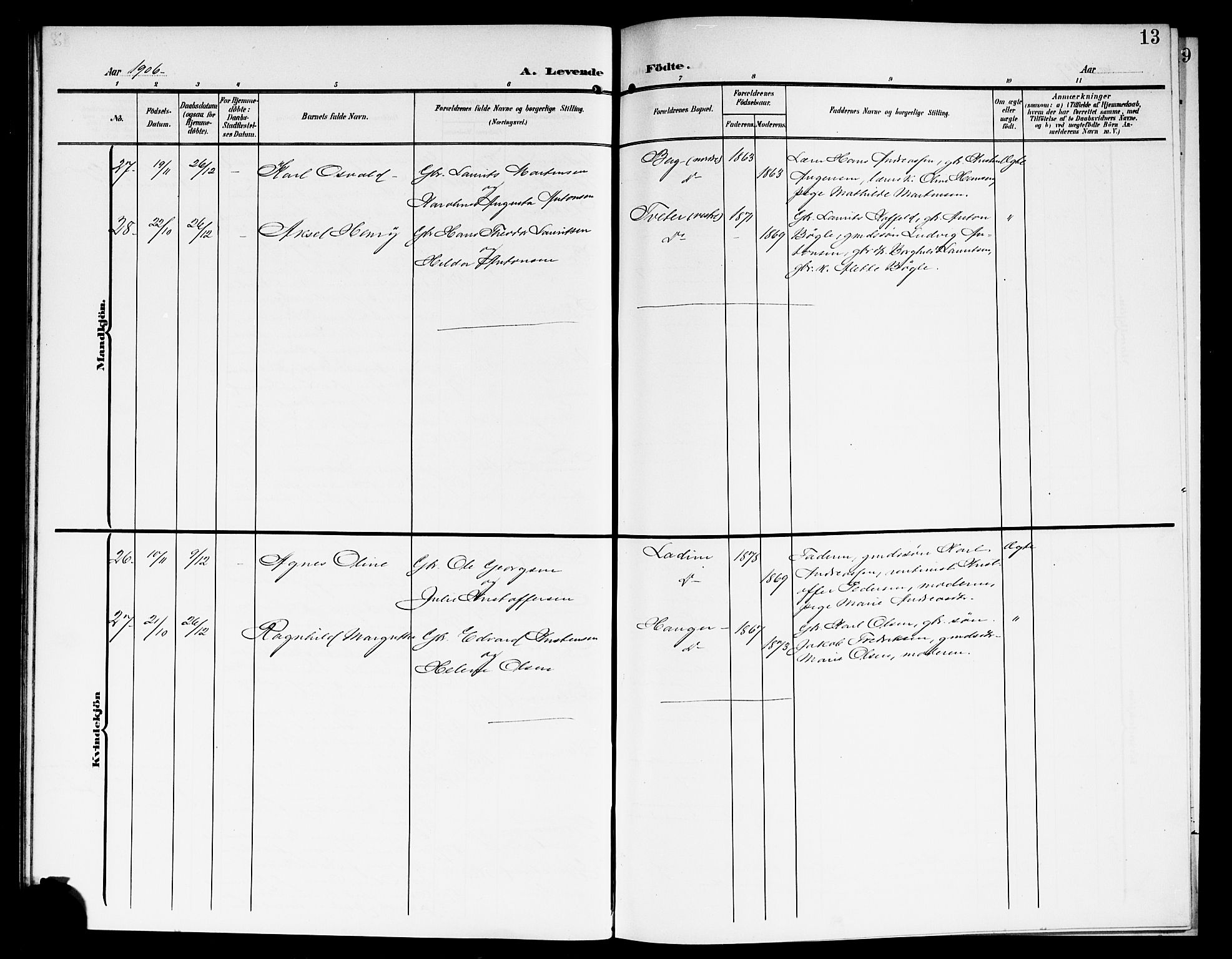 Skiptvet prestekontor Kirkebøker, SAO/A-20009/G/Ga/L0002: Parish register (copy) no. 2, 1905-1915, p. 13