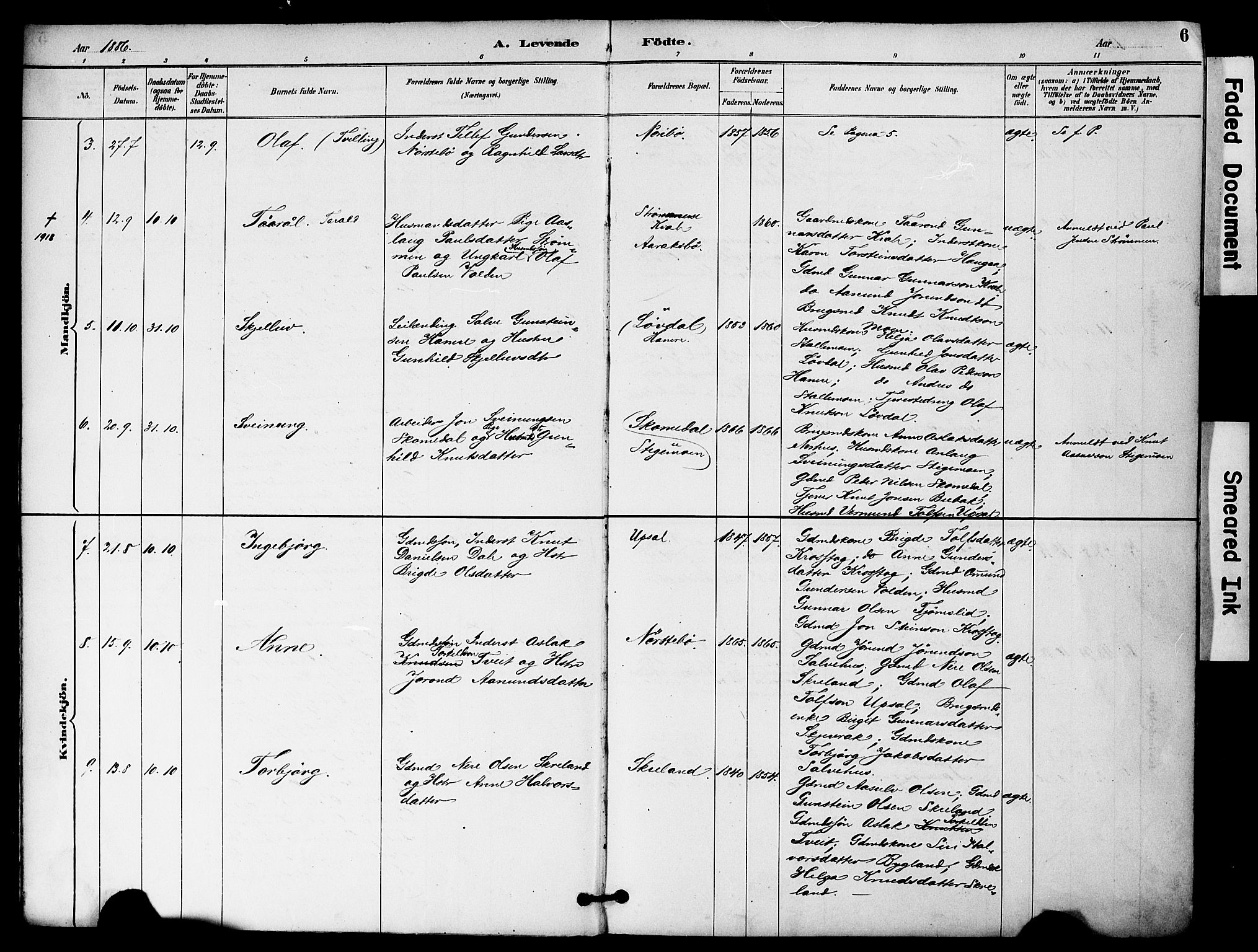 Bygland sokneprestkontor, AV/SAK-1111-0006/F/Fa/Fab/L0007: Parish register (official) no. A 7, 1885-1909, p. 6