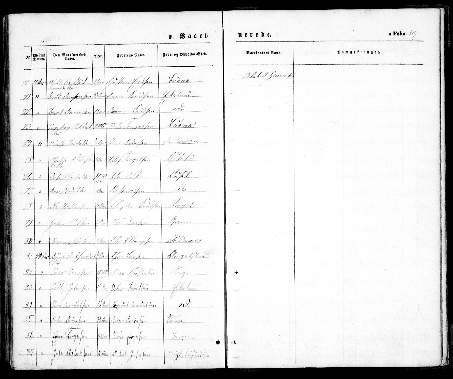 Holt sokneprestkontor, AV/SAK-1111-0021/F/Fa/L0008: Parish register (official) no. A 8, 1849-1860, p. 419